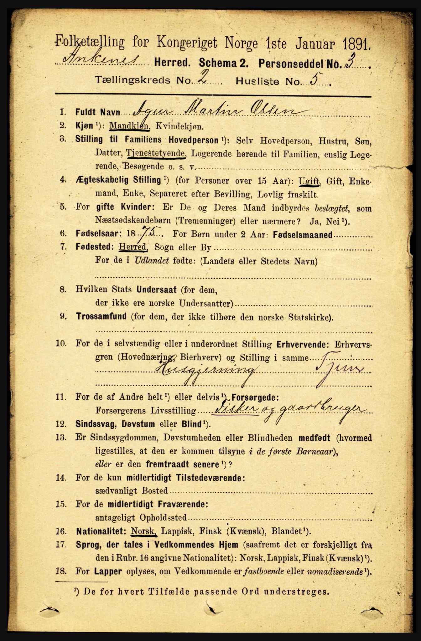 RA, Folketelling 1891 for 1855 Ankenes herred, 1891, s. 878