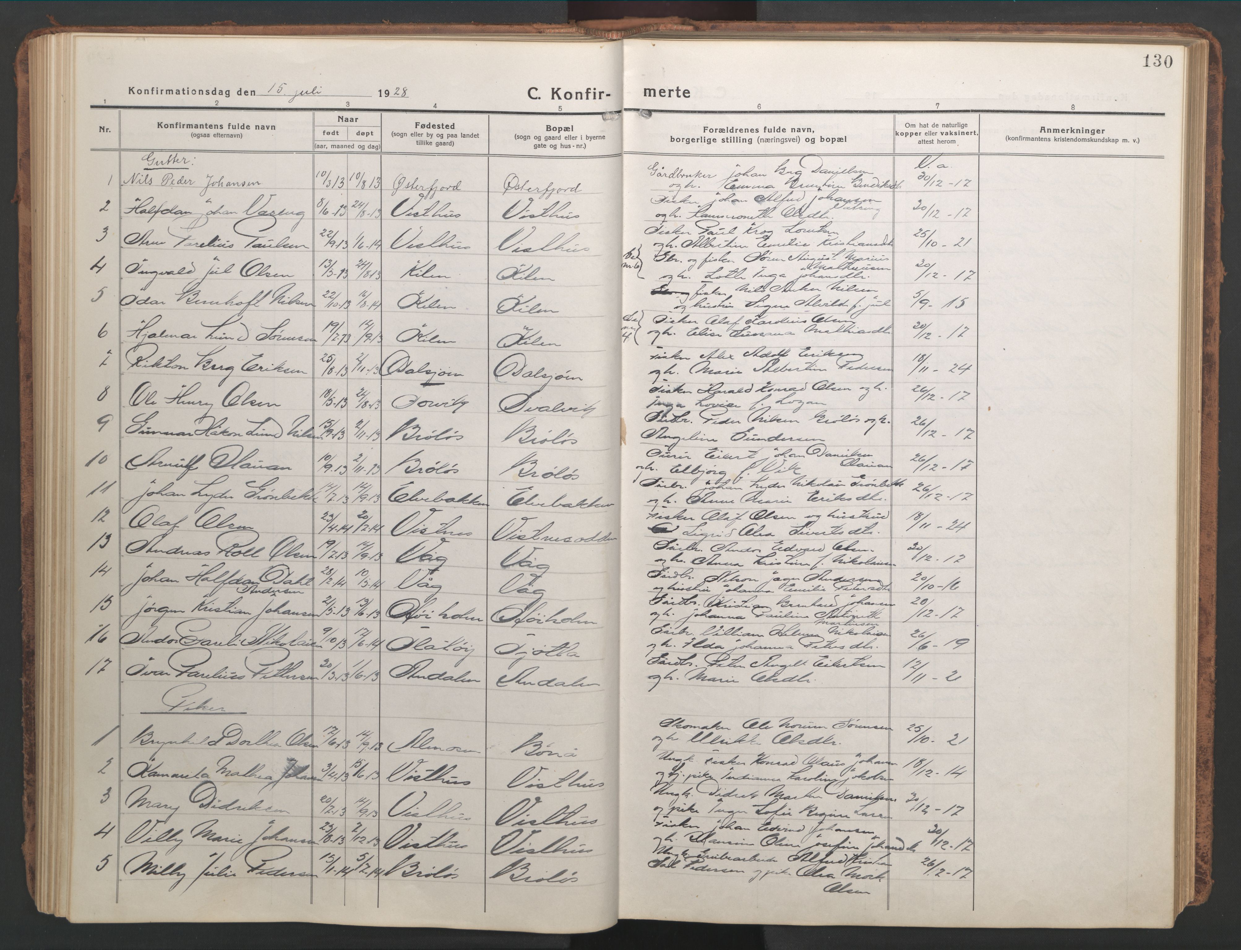 Ministerialprotokoller, klokkerbøker og fødselsregistre - Nordland, AV/SAT-A-1459/819/L0278: Klokkerbok nr. 819C04, 1917-1967, s. 130