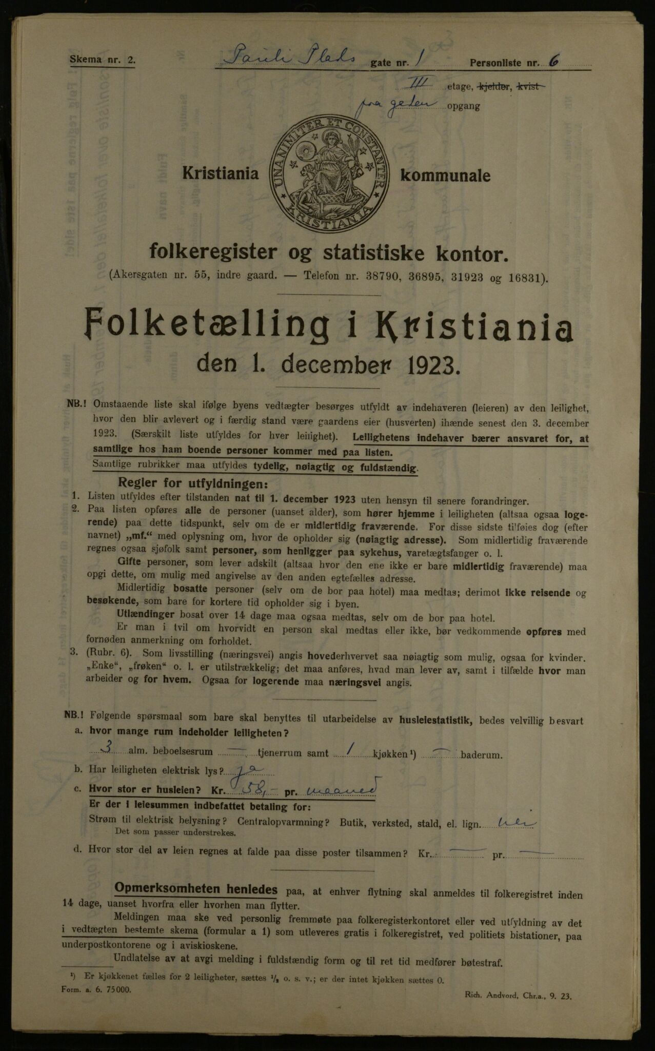 OBA, Kommunal folketelling 1.12.1923 for Kristiania, 1923, s. 86592