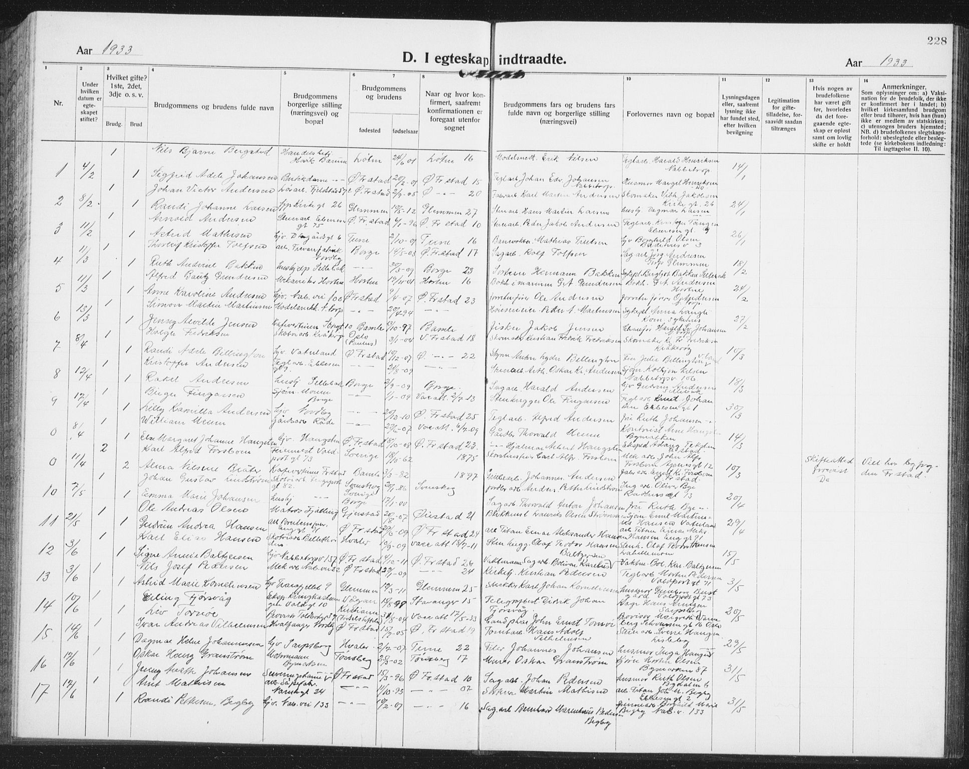 Østre Fredrikstad prestekontor Kirkebøker, AV/SAO-A-10907/G/Ga/L0003: Klokkerbok nr. 3, 1920-1940, s. 228
