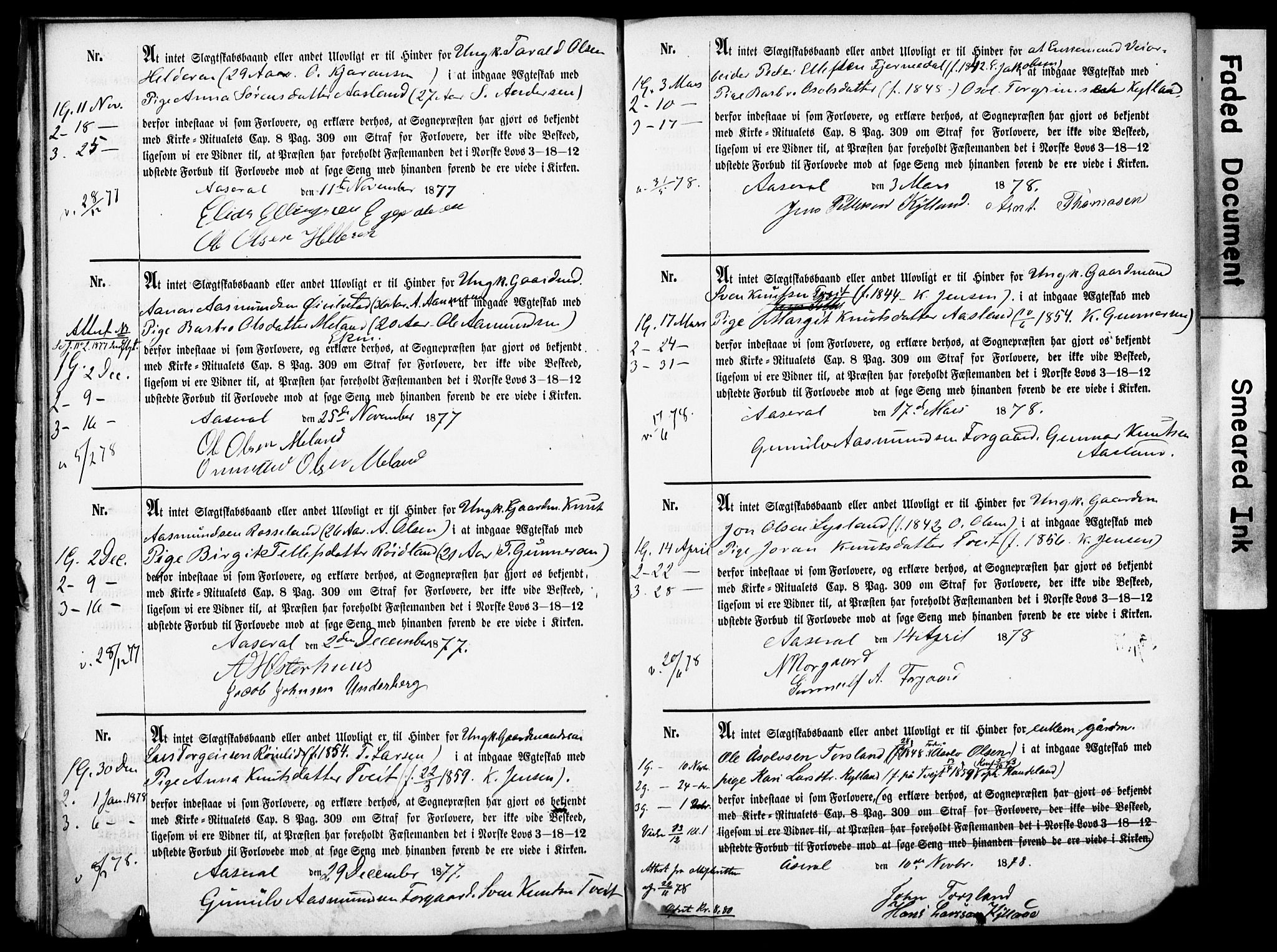 Åseral sokneprestkontor, AV/SAK-1111-0051/F/Fe/L0001: Forlovererklæringer nr. II.5.1, 1858-1911