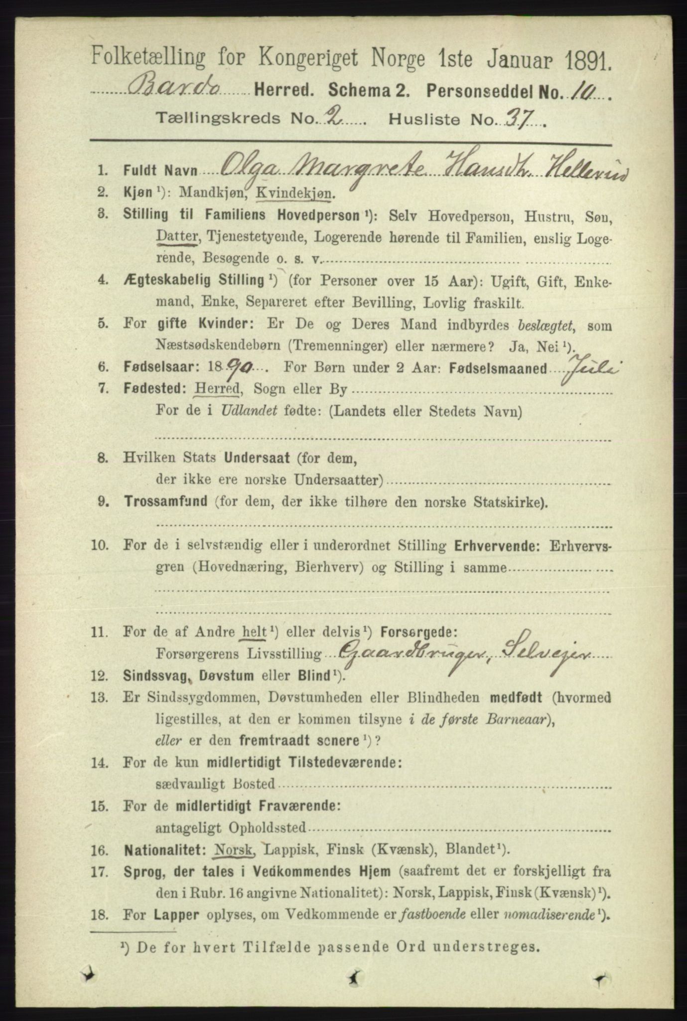 RA, Folketelling 1891 for 1922 Bardu herred, 1891, s. 762