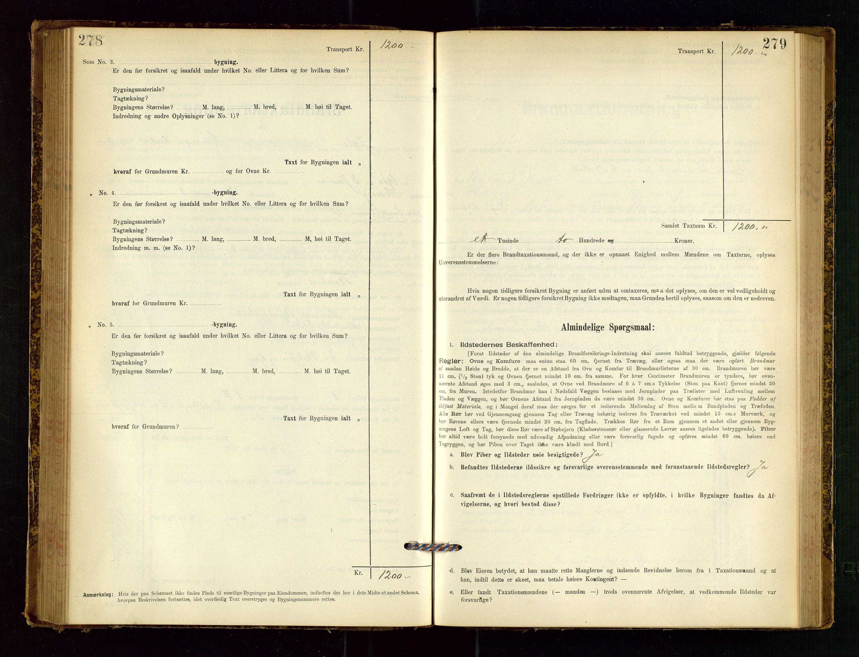 Jelsa lensmannskontor, SAST/A-100360/Gob/L0001: "Brandtaxationsprotocol", 1895-1918, s. 278-279