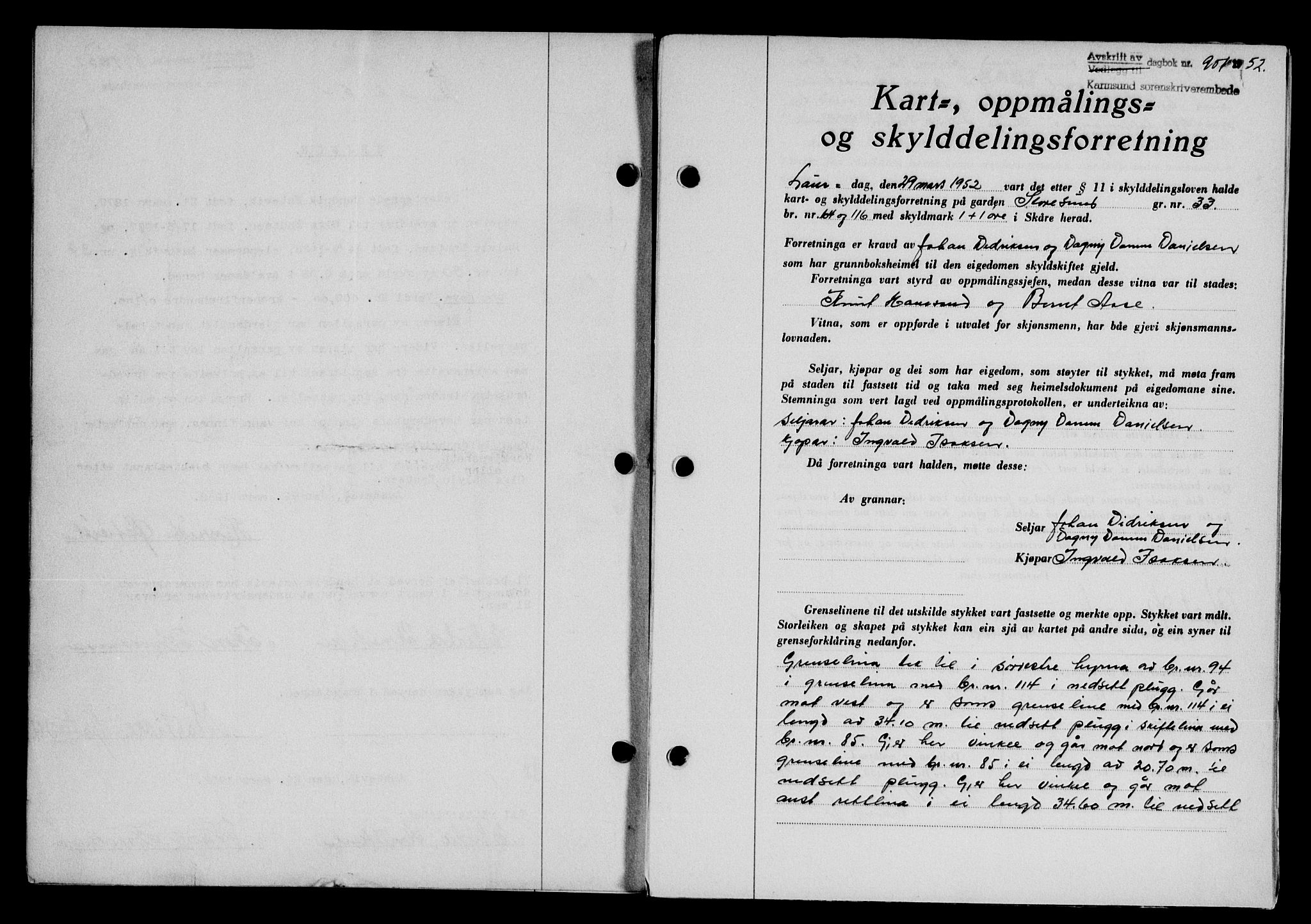 Karmsund sorenskriveri, SAST/A-100311/01/II/IIB/L0105: Pantebok nr. 85A, 1952-1952, Dagboknr: 901/1952