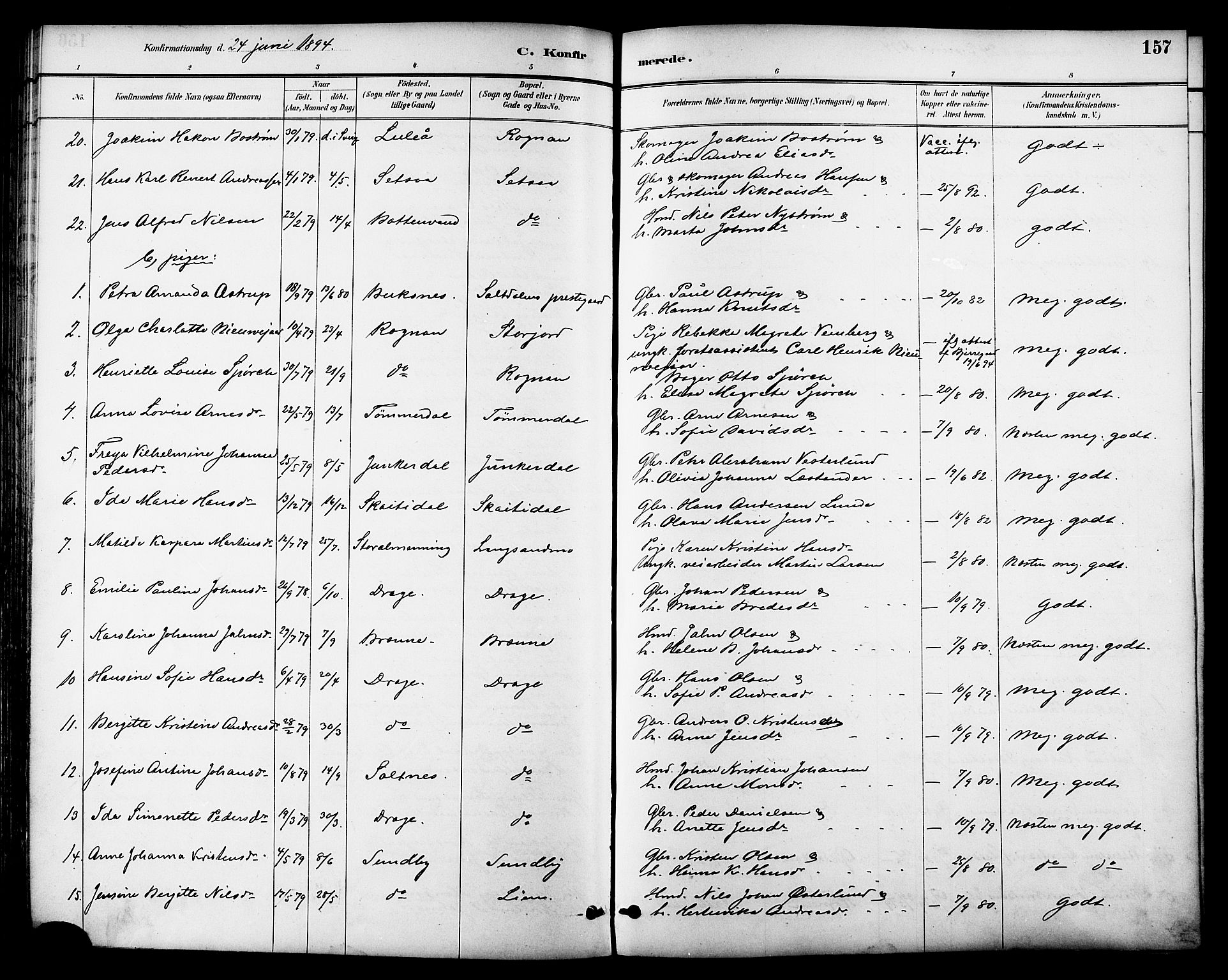 Ministerialprotokoller, klokkerbøker og fødselsregistre - Nordland, SAT/A-1459/847/L0669: Ministerialbok nr. 847A09, 1887-1901, s. 157