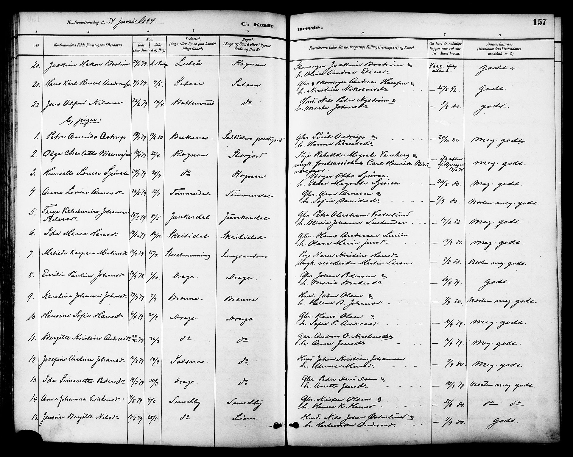 Ministerialprotokoller, klokkerbøker og fødselsregistre - Nordland, AV/SAT-A-1459/847/L0669: Ministerialbok nr. 847A09, 1887-1901, s. 157