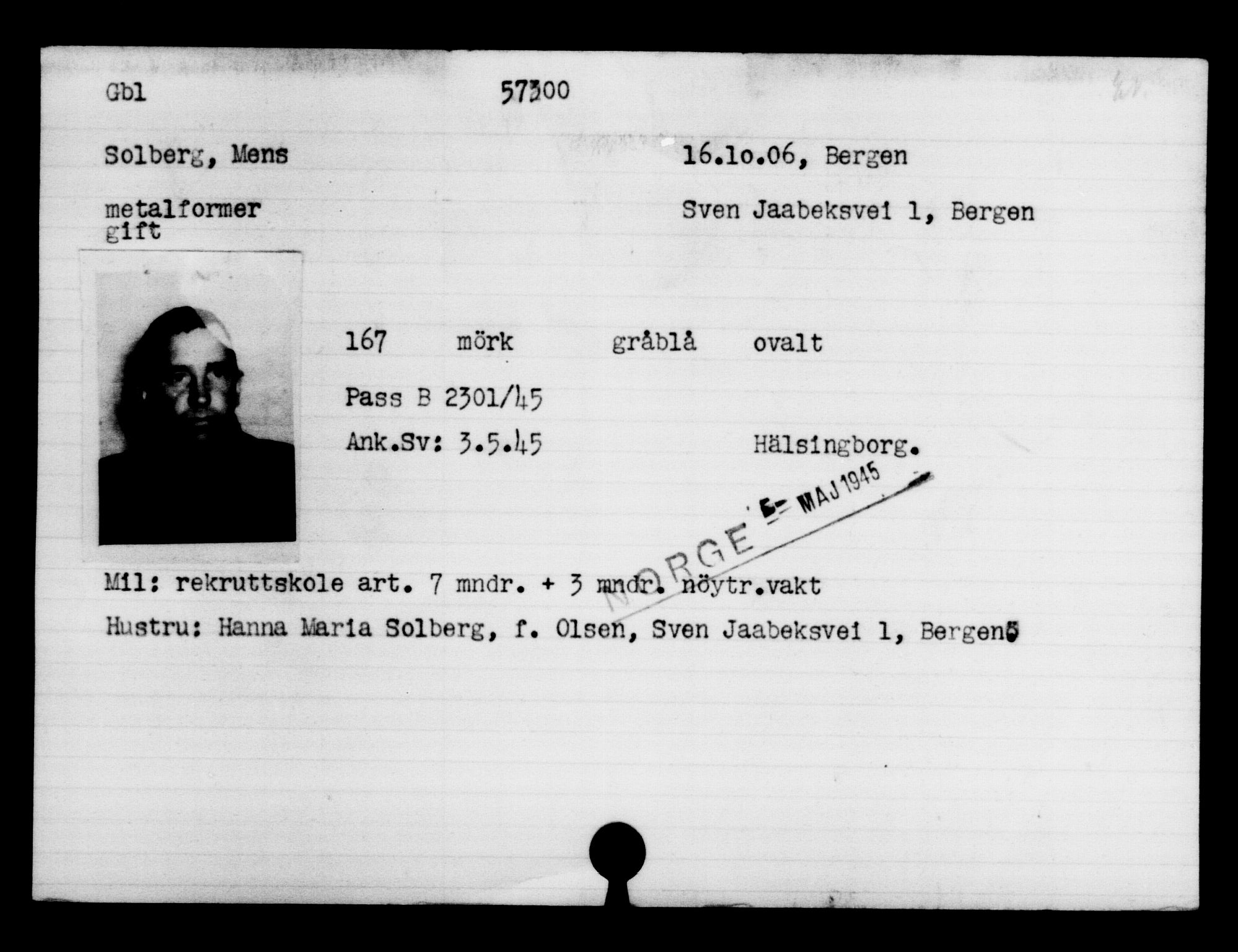 Utenriksstasjonene, Legasjonen i Stockholm, Flyktningkontoret, AV/RA-S-6753/V/Va/L0020: Kjesäterkartoteket, flyktninger med registreringsnr. 55000-58245, 1940-1945, s. 2299