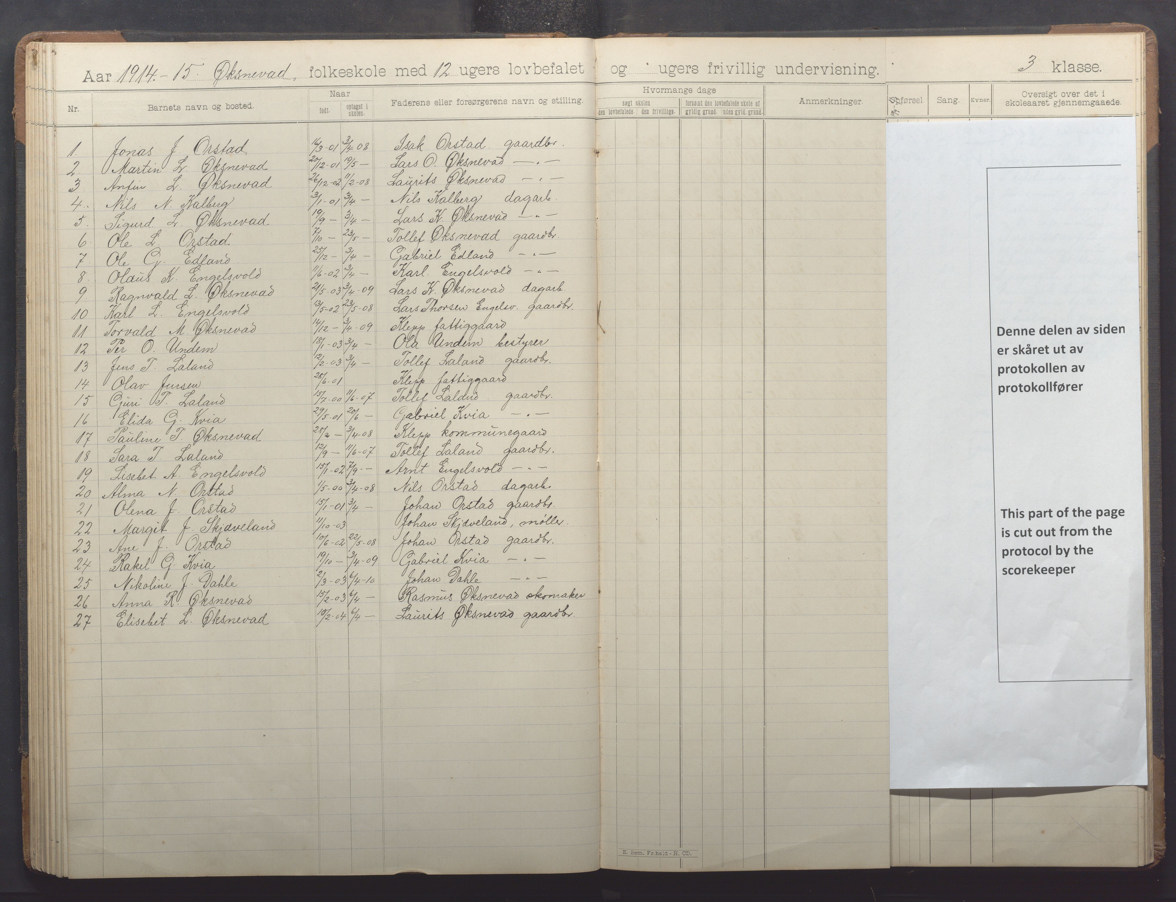 Klepp kommune - Engelsvoll skole, IKAR/K-100299/H/L0001: Skoleprotokoll, 1908-1918, s. 66