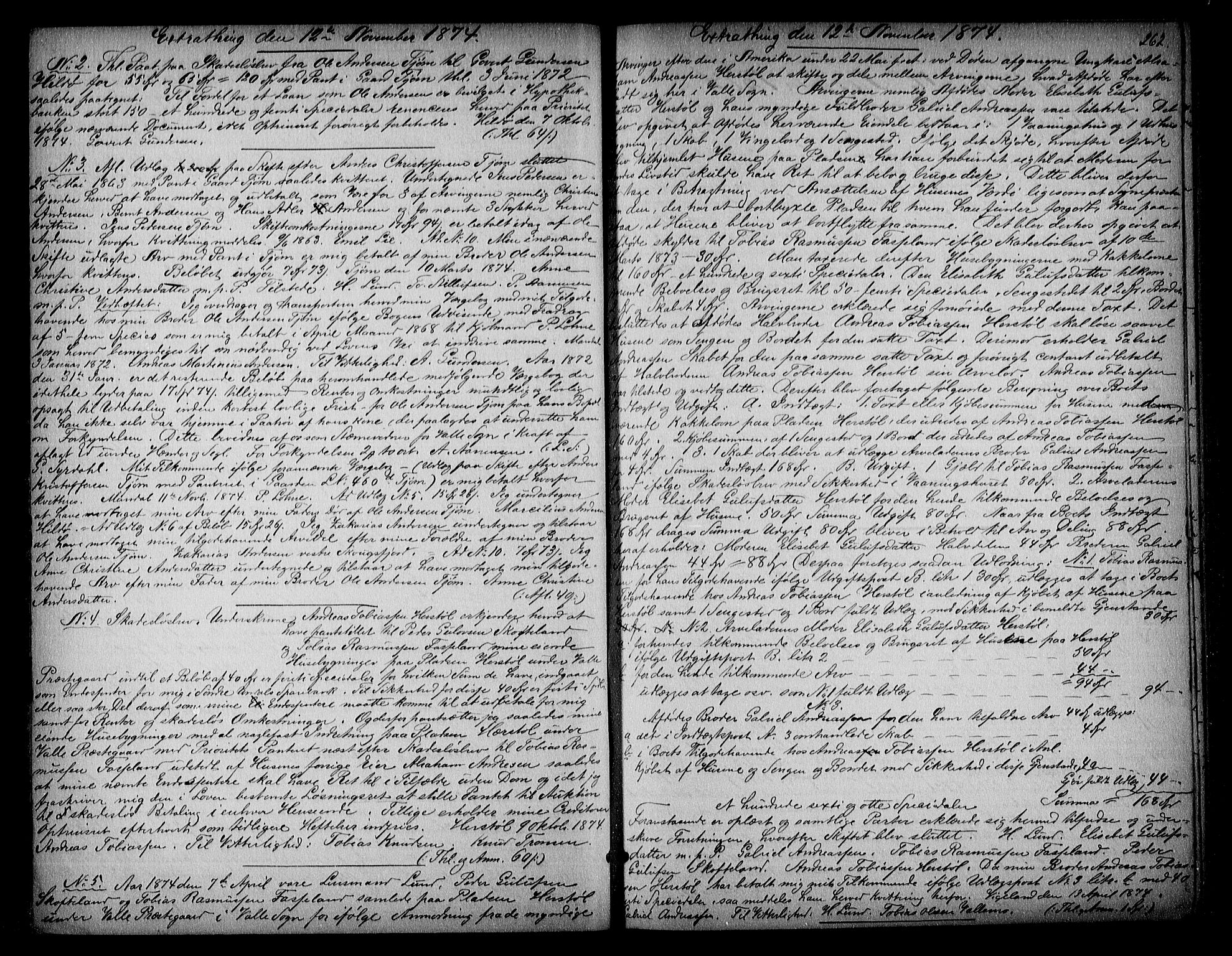 Mandal sorenskriveri, SAK/1221-0005/001/G/Gb/Gba/L0043: Pantebok nr. 24, 1870-1882, s. 262