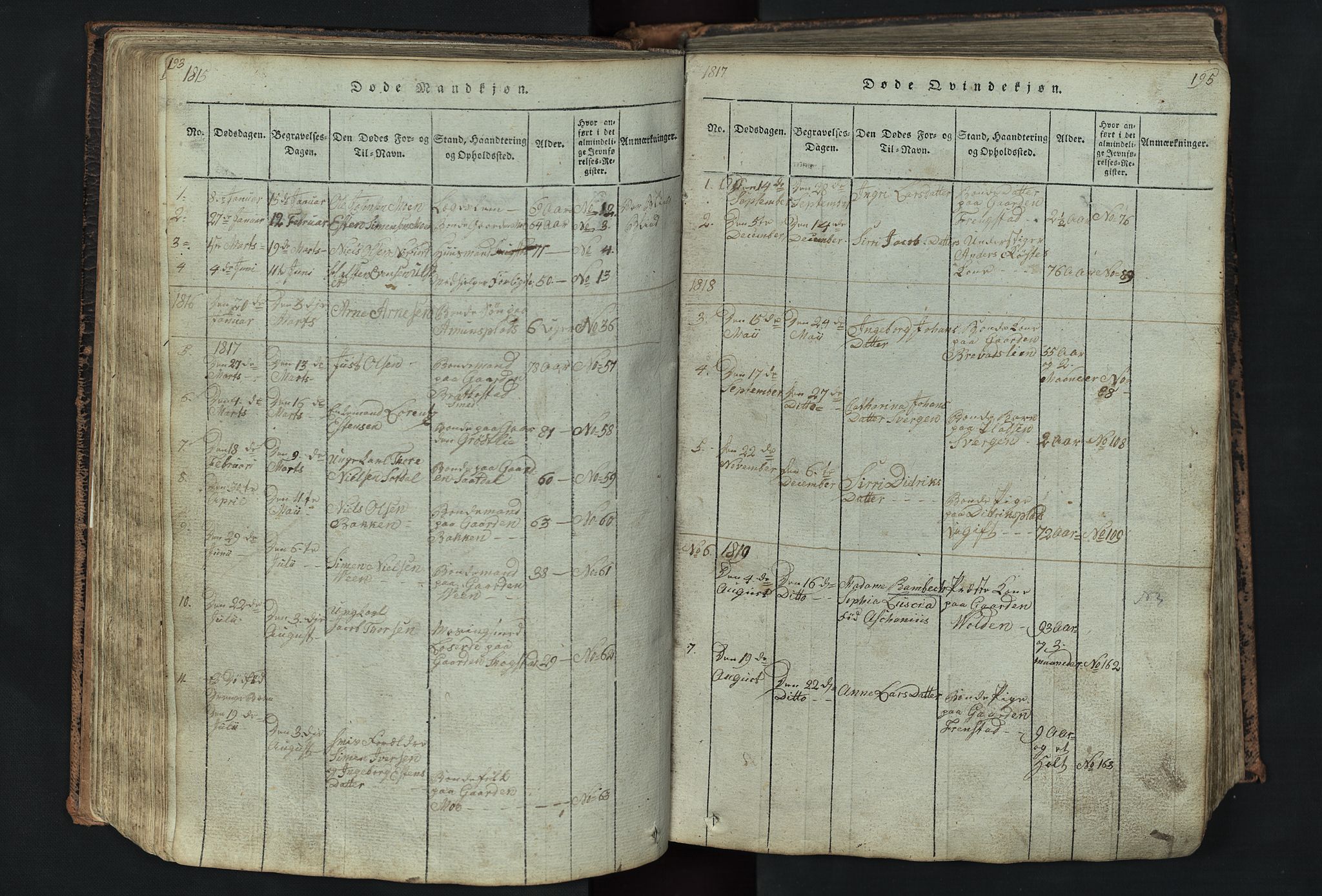 Kvikne prestekontor, AV/SAH-PREST-064/H/Ha/Hab/L0001: Klokkerbok nr. 1, 1815-1895, s. 193-194
