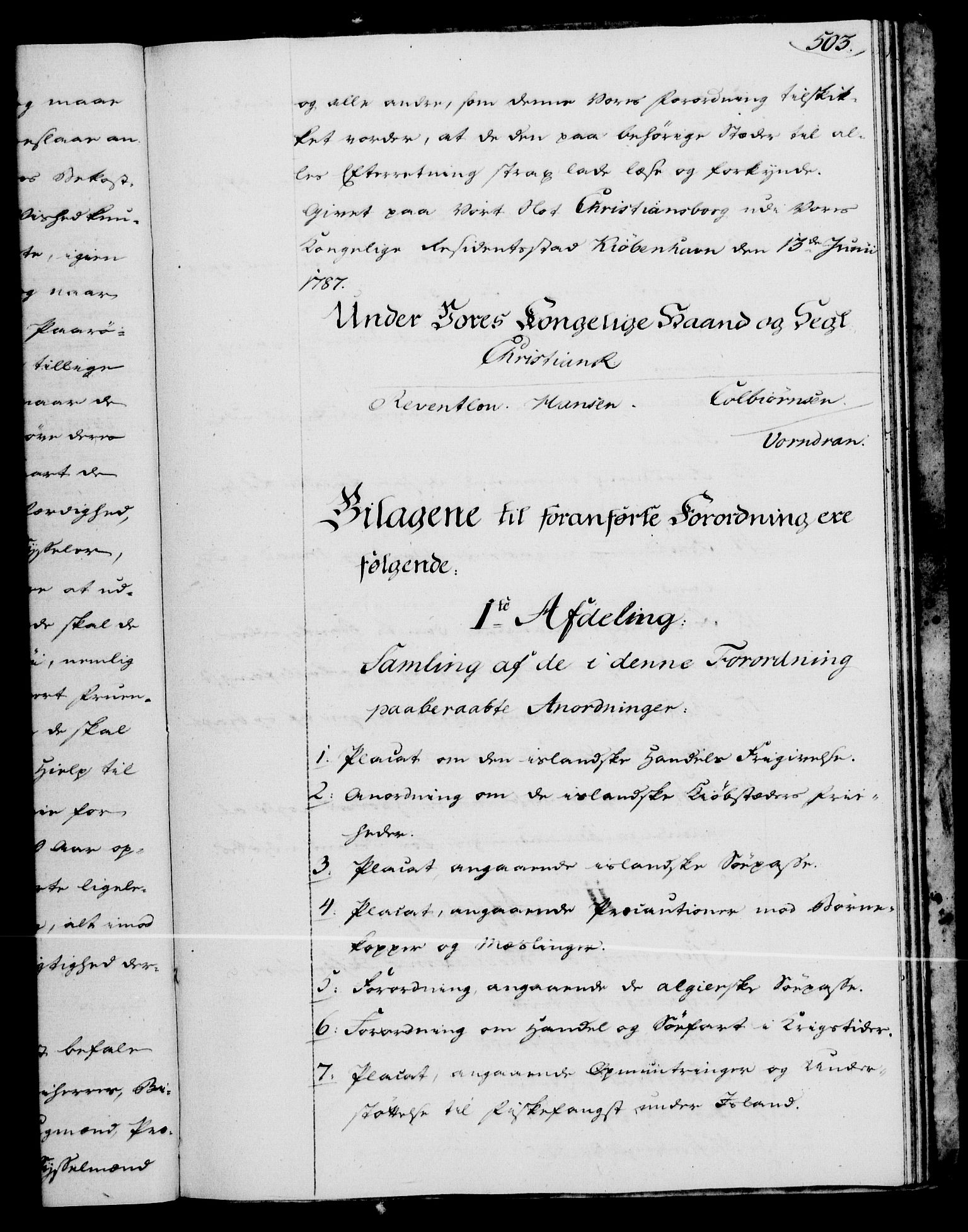 Rentekammeret, Kammerkanselliet, AV/RA-EA-3111/G/Gg/Gga/L0013: Norsk ekspedisjonsprotokoll med register (merket RK 53.13), 1784-1787, s. 503