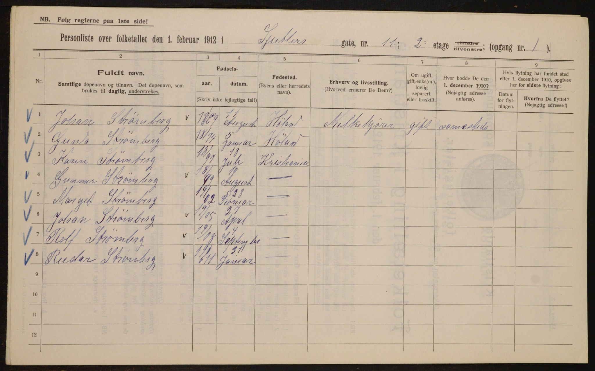 OBA, Kommunal folketelling 1.2.1912 for Kristiania, 1912, s. 93160