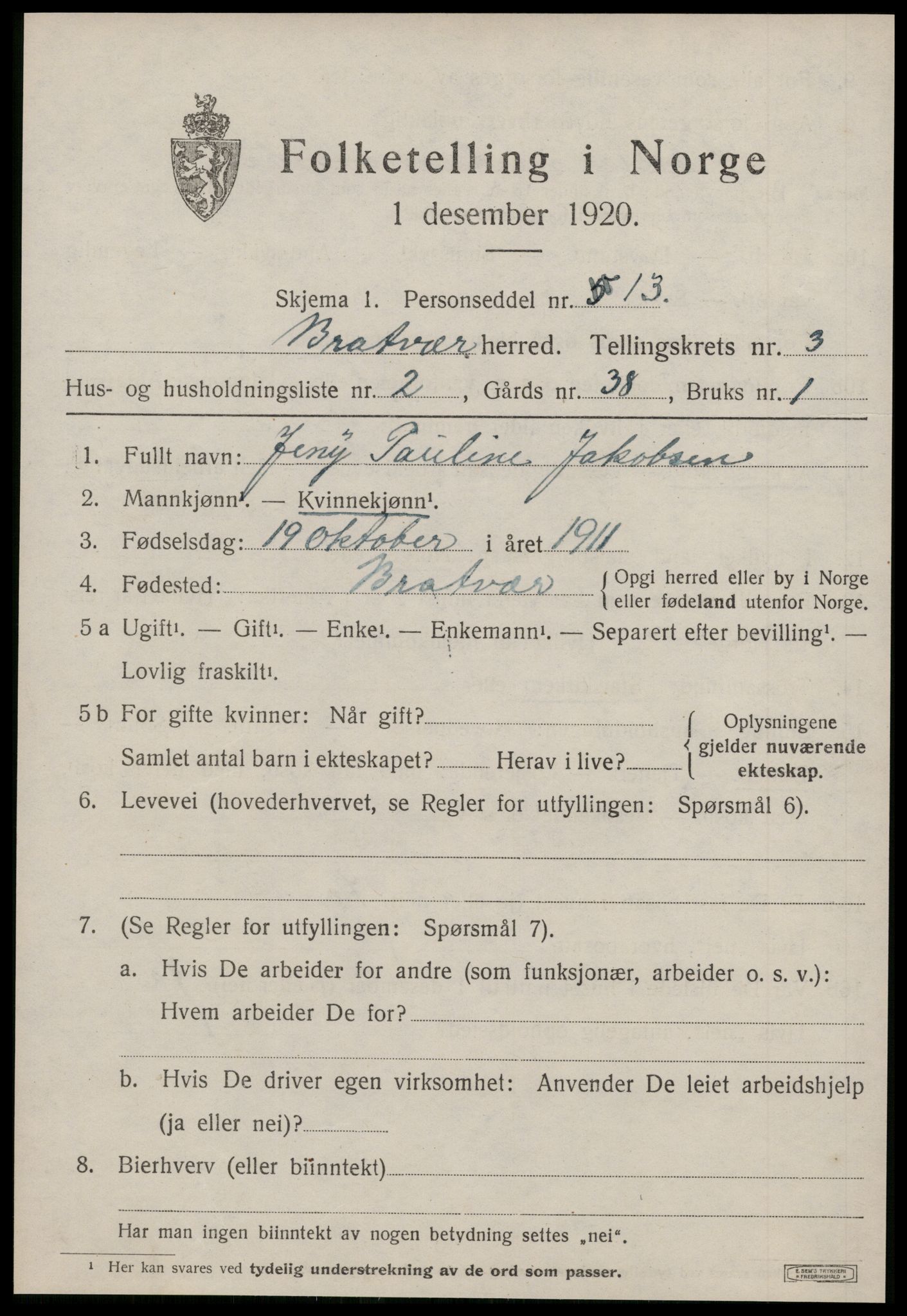 SAT, Folketelling 1920 for 1574 Brattvær herred, 1920, s. 1184