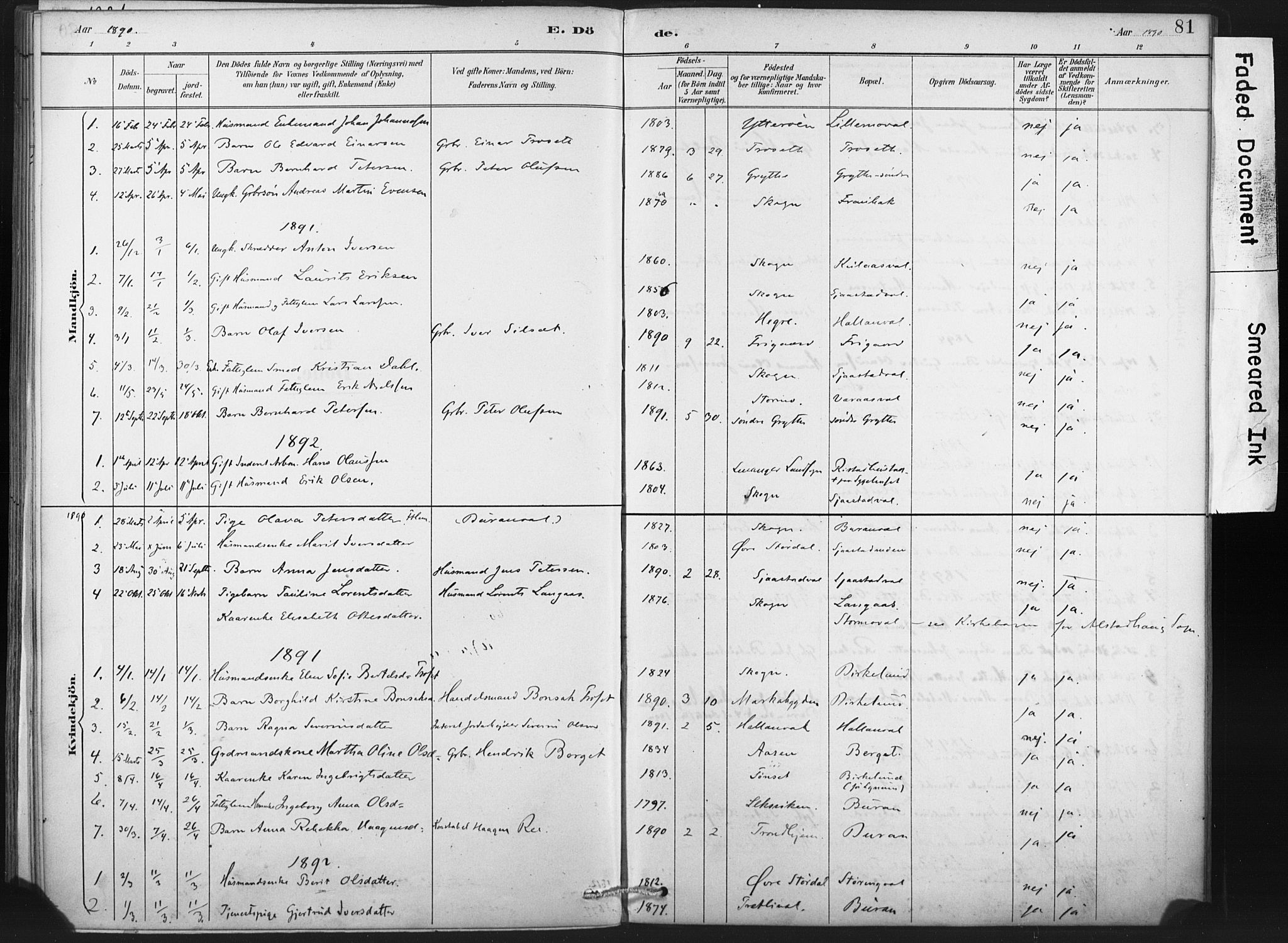 Ministerialprotokoller, klokkerbøker og fødselsregistre - Nord-Trøndelag, AV/SAT-A-1458/718/L0175: Ministerialbok nr. 718A01, 1890-1923, s. 81