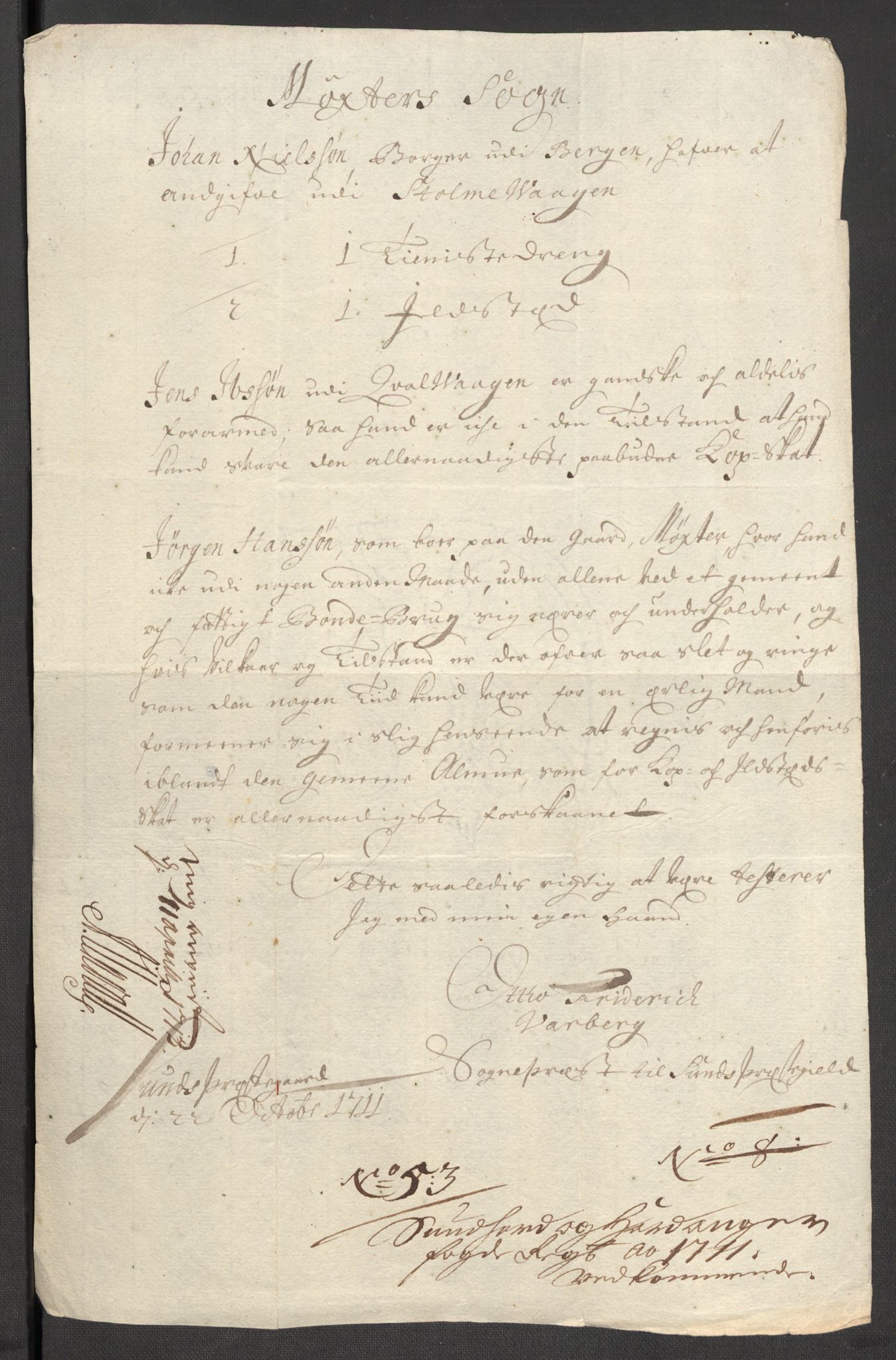 Rentekammeret inntil 1814, Reviderte regnskaper, Fogderegnskap, AV/RA-EA-4092/R48/L2987: Fogderegnskap Sunnhordland og Hardanger, 1711, s. 196