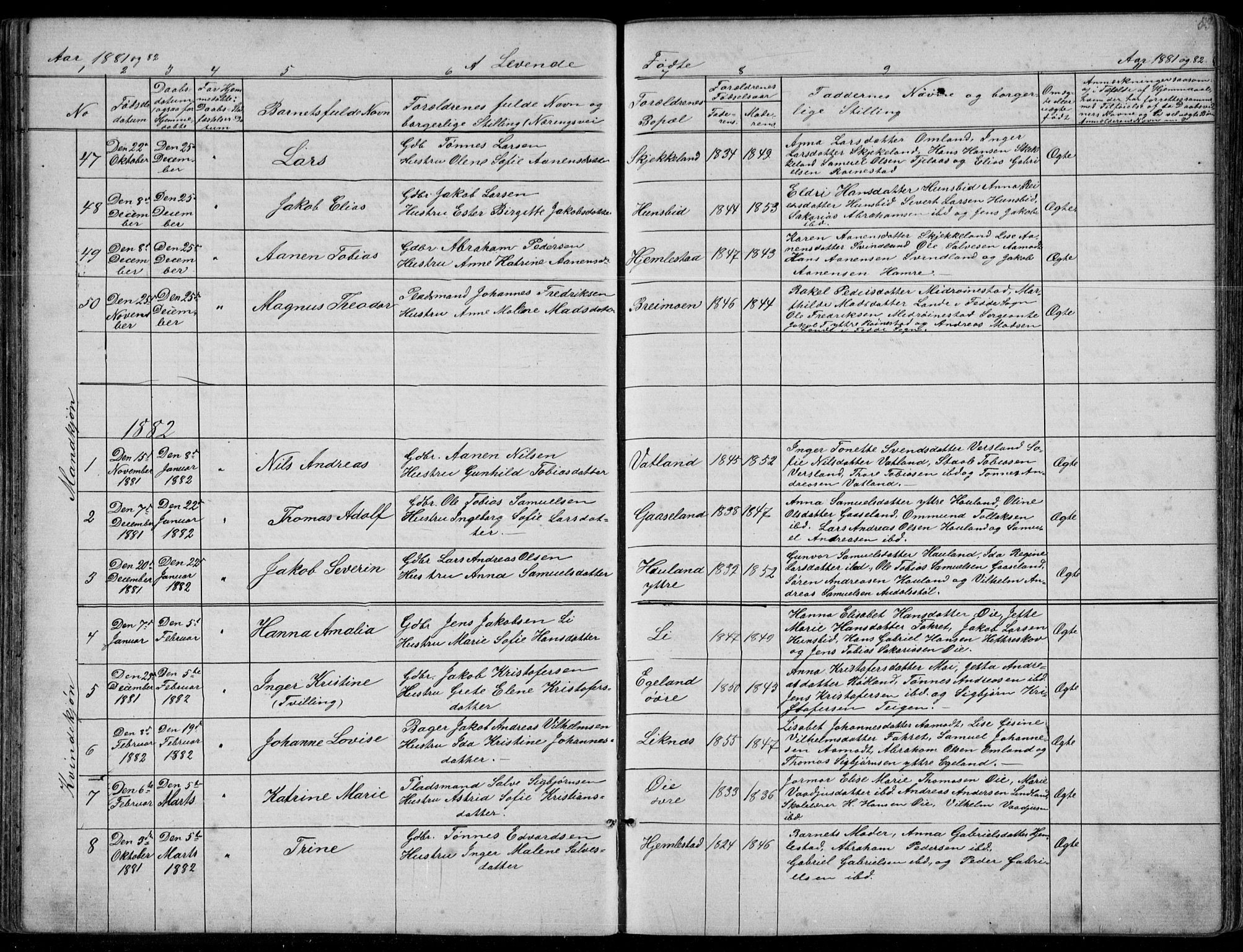 Kvinesdal sokneprestkontor, AV/SAK-1111-0026/F/Fb/Fbb/L0002: Klokkerbok nr. B 2, 1873-1897, s. 53