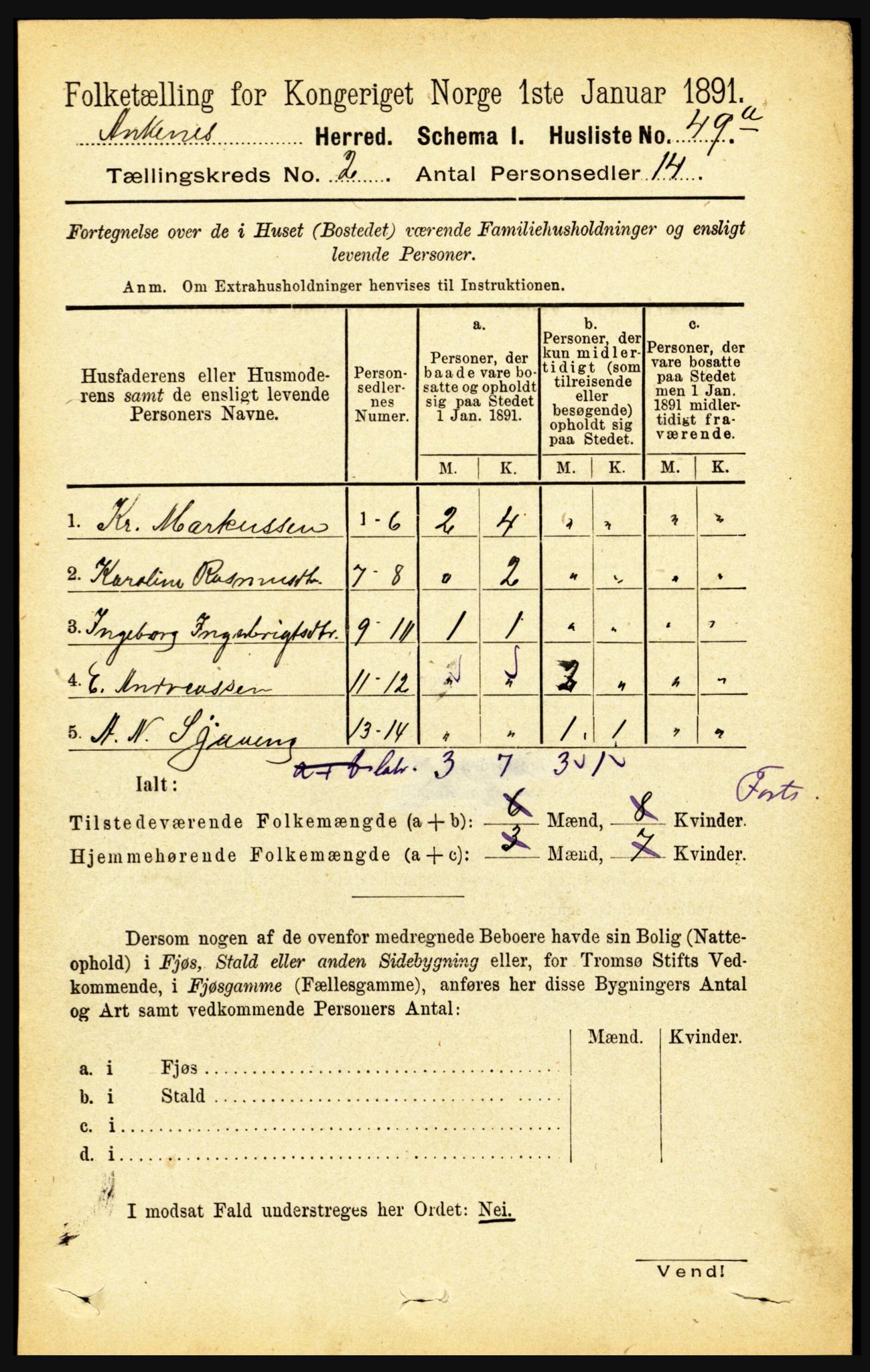 RA, Folketelling 1891 for 1855 Ankenes herred, 1891, s. 838