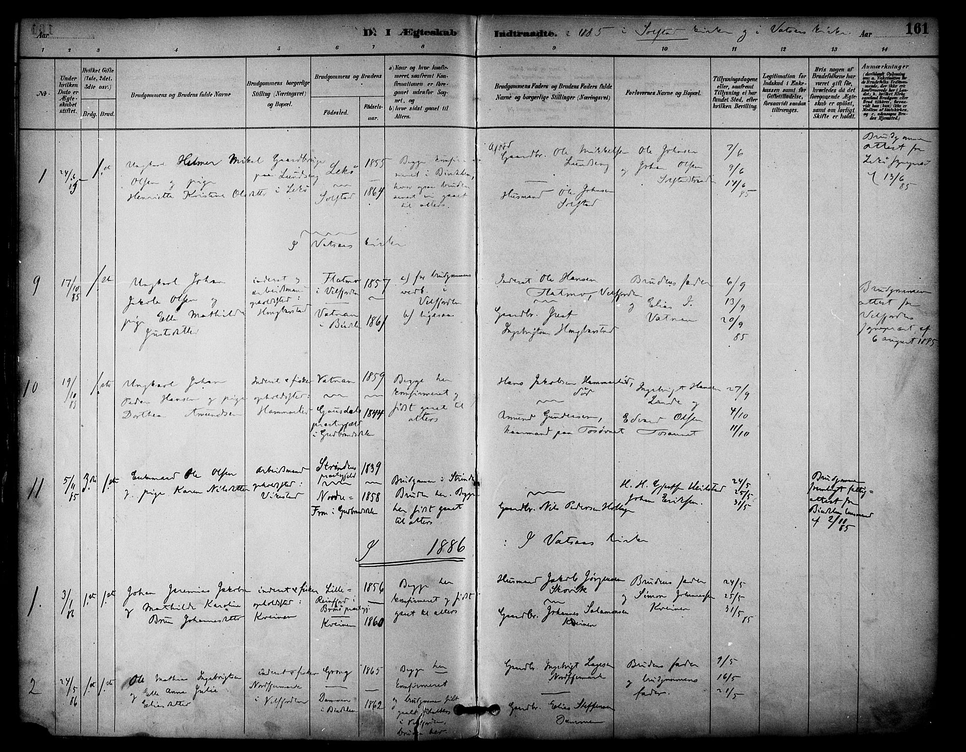 Ministerialprotokoller, klokkerbøker og fødselsregistre - Nordland, AV/SAT-A-1459/810/L0151: Ministerialbok nr. 810A10 /2, 1885-1895, s. 161