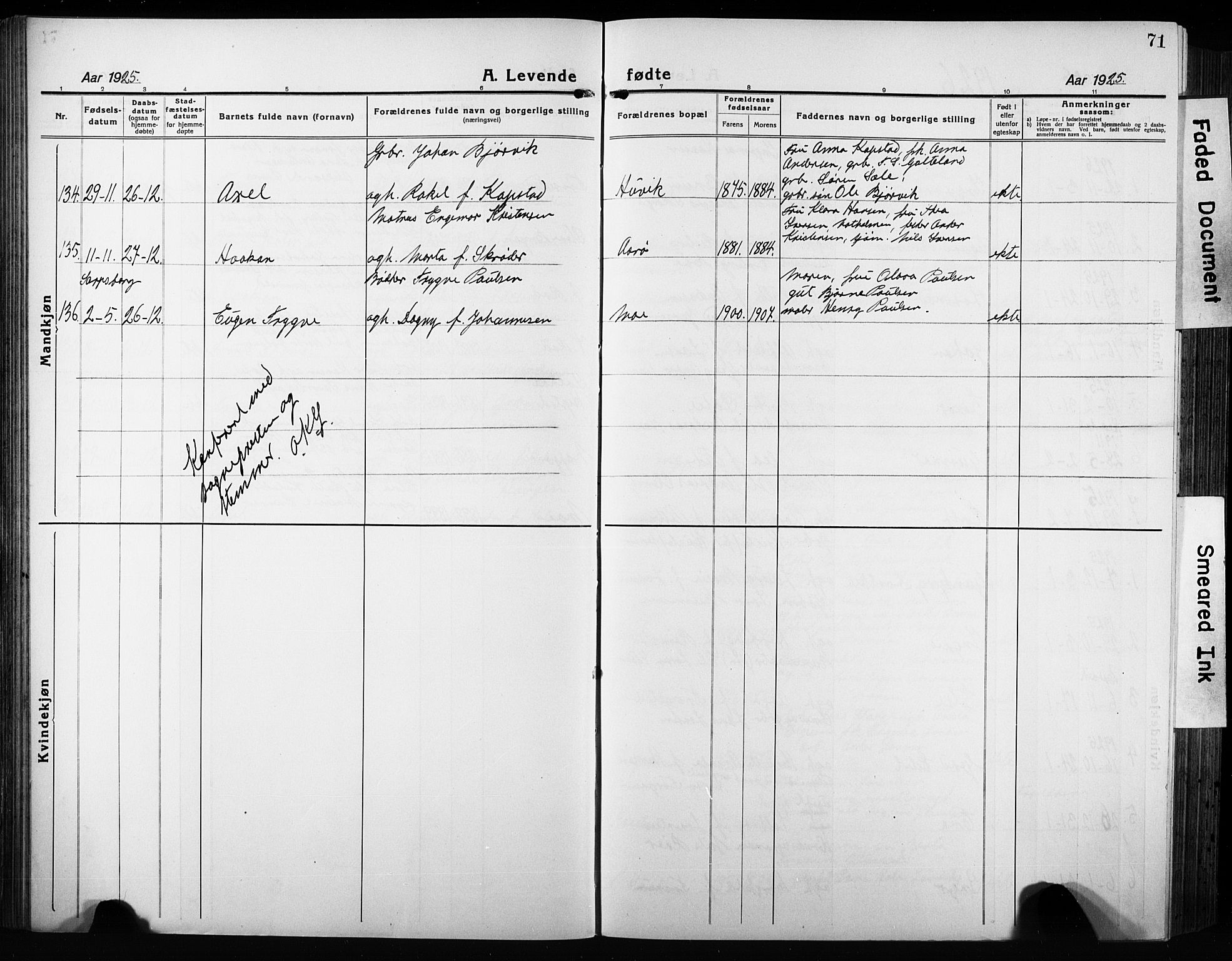 Sandar kirkebøker, AV/SAKO-A-243/G/Ga/L0004: Klokkerbok nr. 4, 1922-1932, s. 71