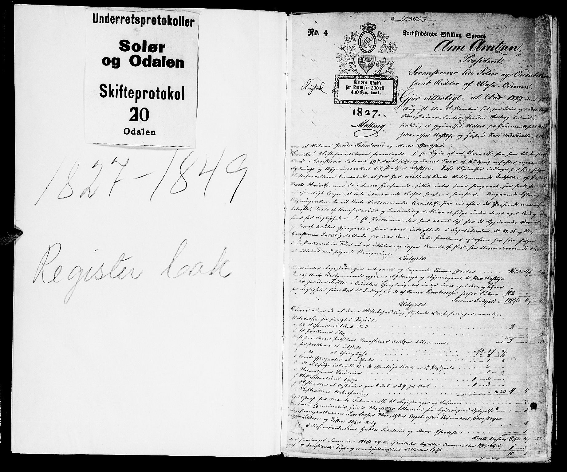 Vinger og Odal sorenskriveri, SAH/TING-022/J/Jc/Jca/L0001: Skifteutlodningsprotokoll - Odal, 1827-1849, s. 0b-1a