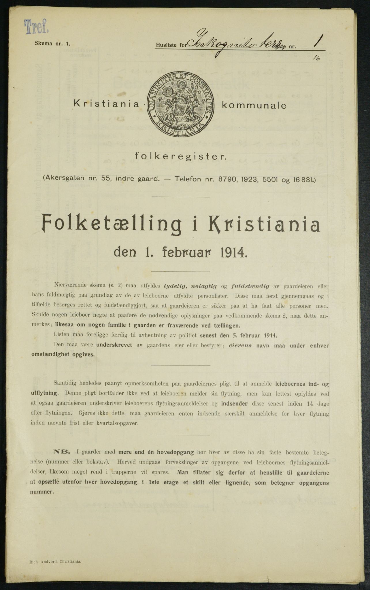 OBA, Kommunal folketelling 1.2.1914 for Kristiania, 1914, s. 44343