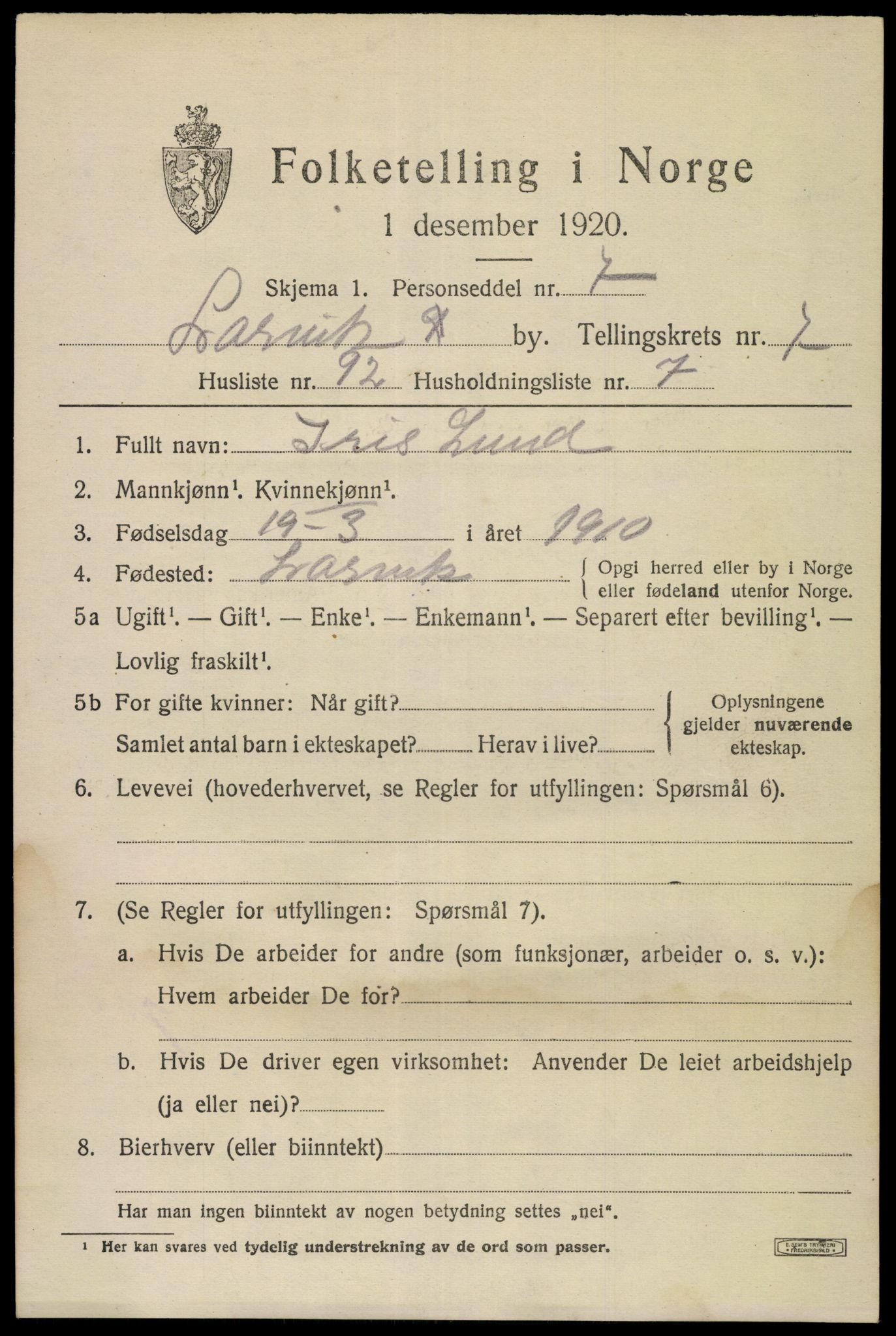 SAKO, Folketelling 1920 for 0707 Larvik kjøpstad, 1920, s. 22278