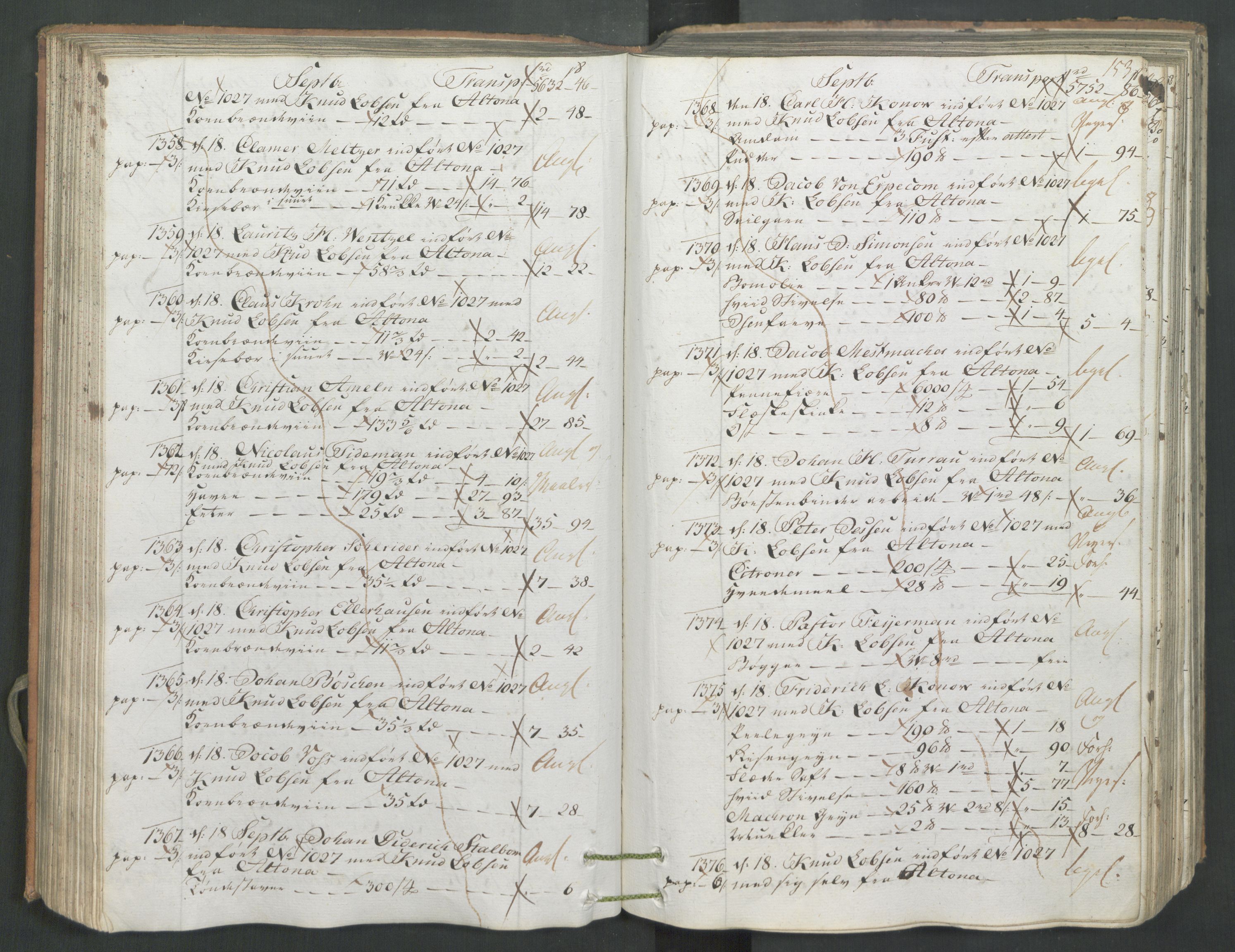 Generaltollkammeret, tollregnskaper, AV/RA-EA-5490/R26/L0222/0001: Tollregnskaper Bergen A / Inngående hovedtollbok, 1786, s. 152b-153a