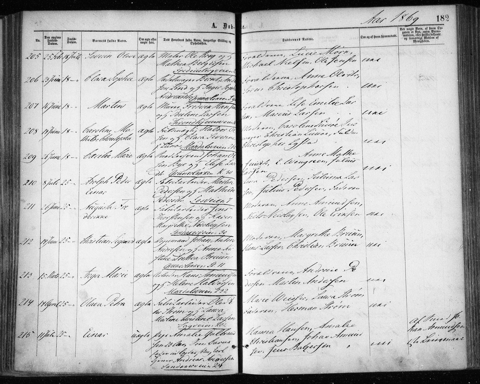 Gamle Aker prestekontor Kirkebøker, SAO/A-10617a/F/L0002: Ministerialbok nr. 2, 1864-1872, s. 182