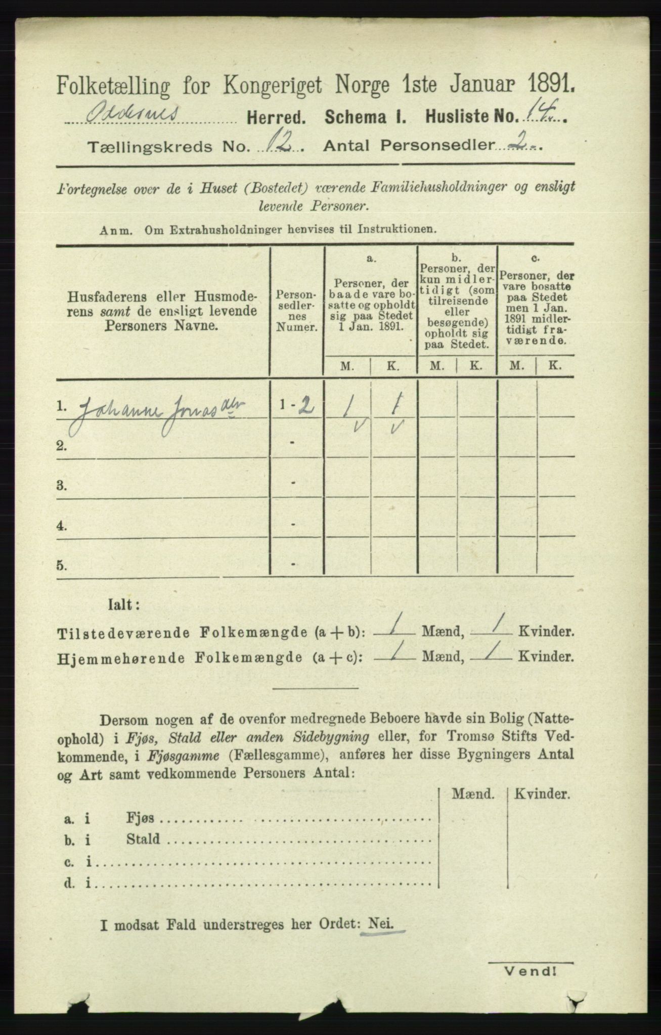 RA, Folketelling 1891 for 1012 Oddernes herred, 1891, s. 4324