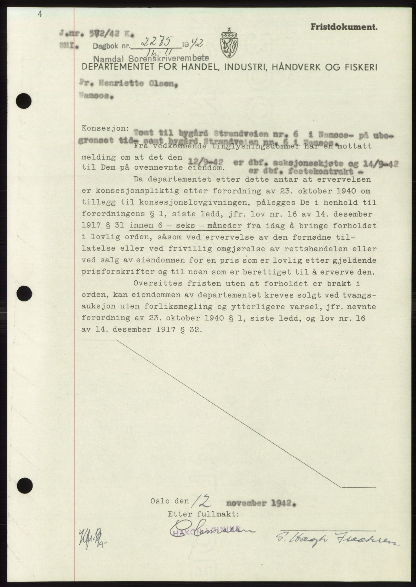 Namdal sorenskriveri, SAT/A-4133/1/2/2C: Pantebok nr. -, 1942-1943, Dagboknr: 2275/1942