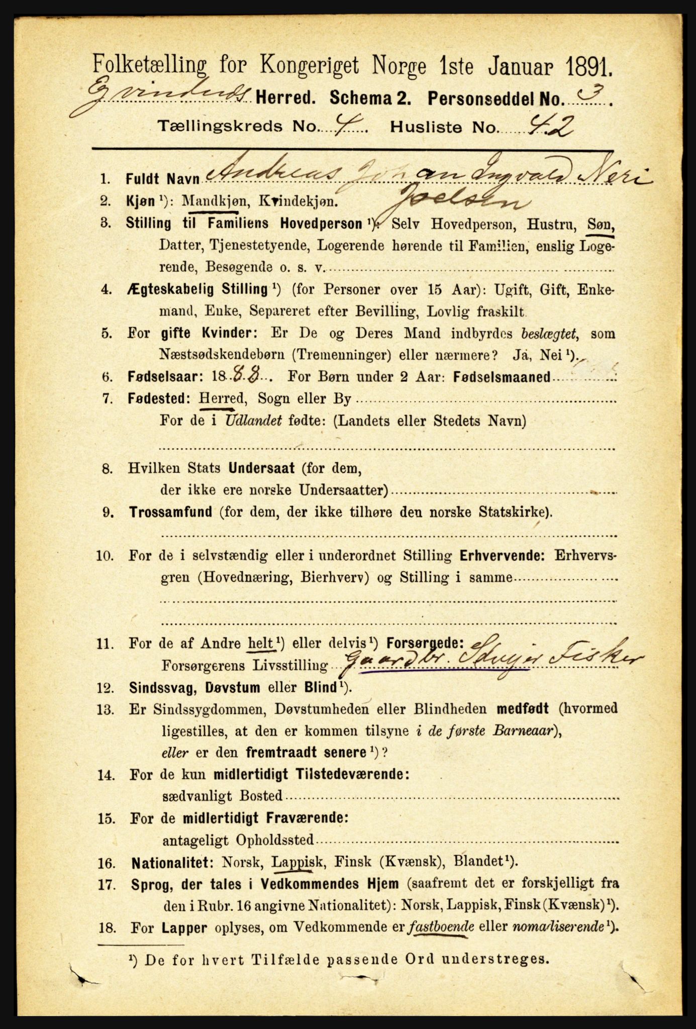 RA, Folketelling 1891 for 1853 Evenes herred, 1891, s. 1538