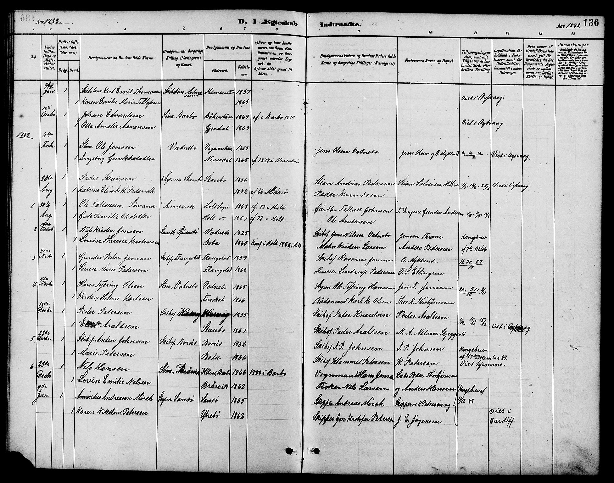 Dypvåg sokneprestkontor, AV/SAK-1111-0007/F/Fb/Fbb/L0004: Klokkerbok nr. B 4, 1887-1905, s. 136