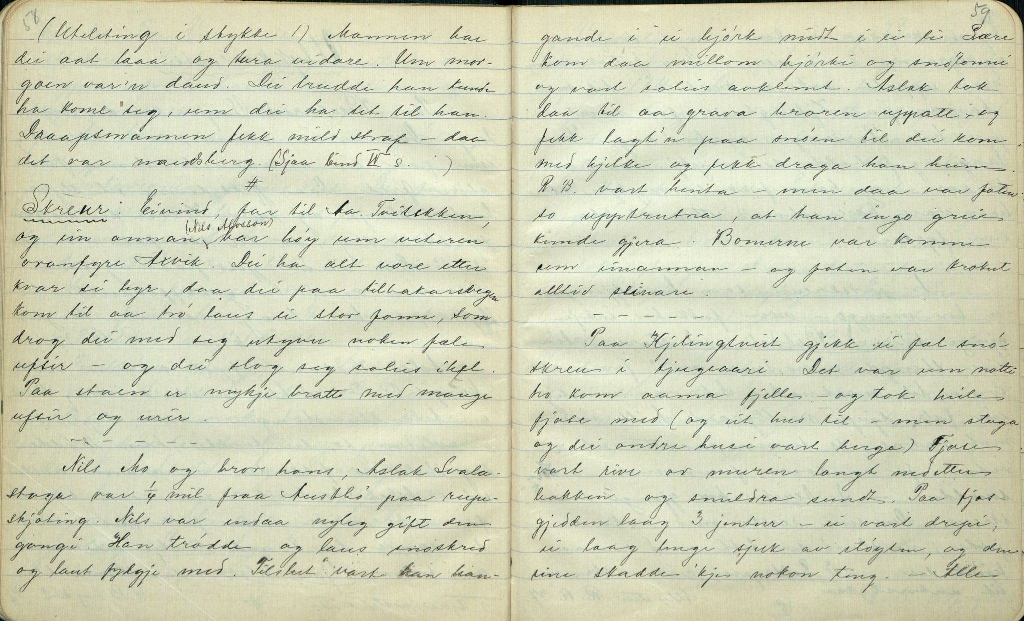 Rikard Berge, TEMU/TGM-A-1003/F/L0001/0005: 001-030 Innholdslister / 2. Erindringer om merkelige begivenheter, slegter, personligheder, 1900, s. 58-59