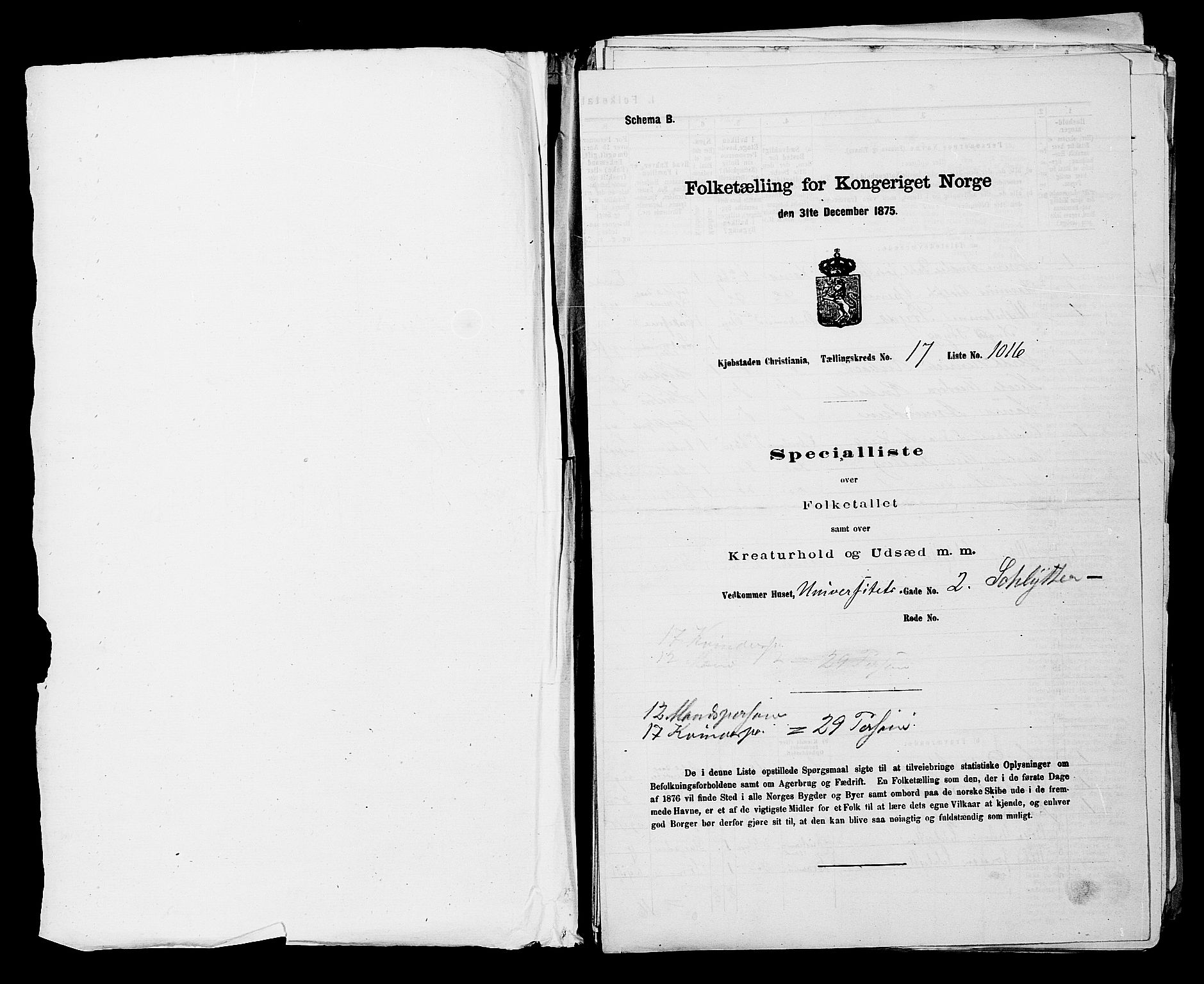 RA, Folketelling 1875 for 0301 Kristiania kjøpstad, 1875, s. 3197