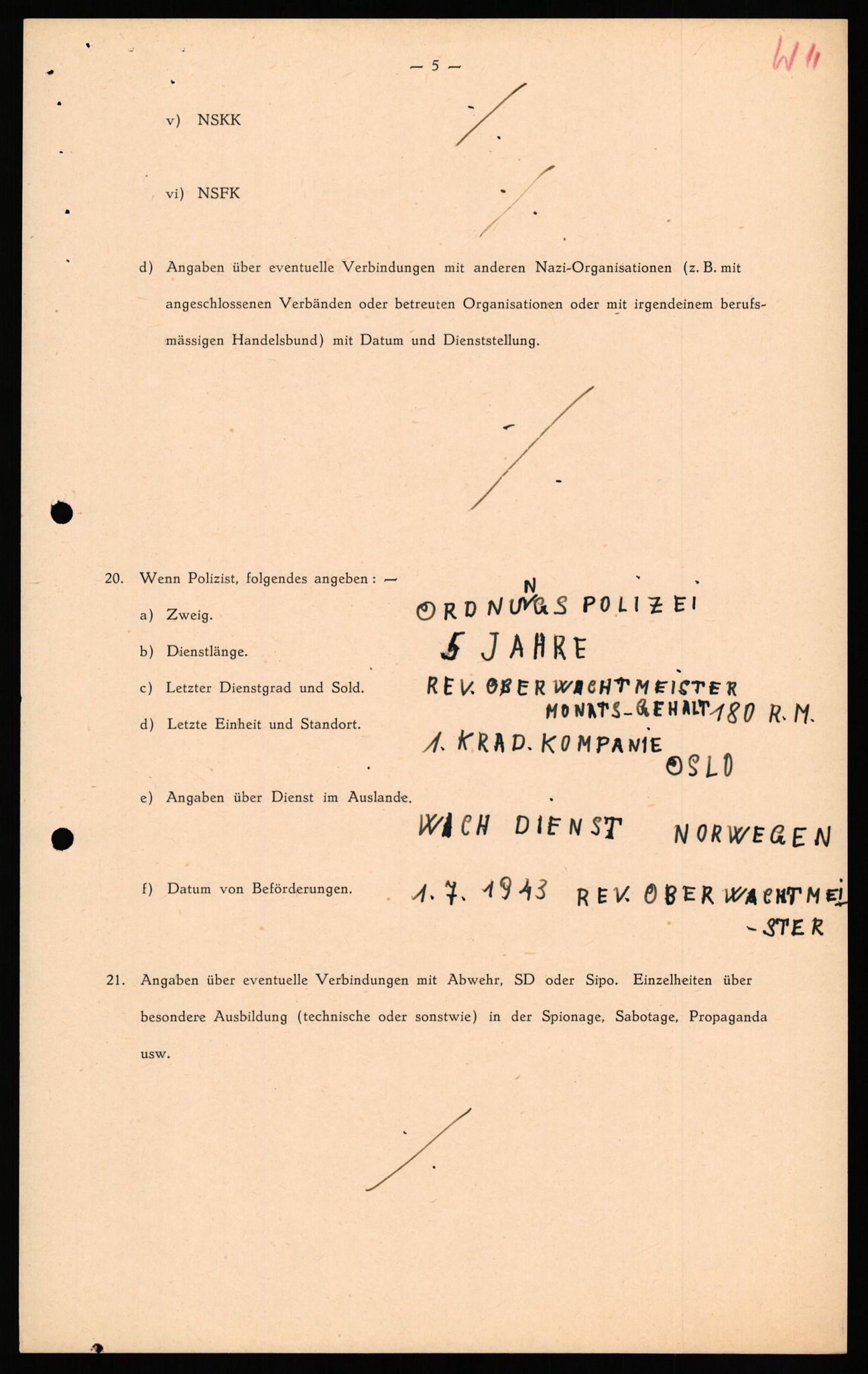 Forsvaret, Forsvarets overkommando II, RA/RAFA-3915/D/Db/L0040: CI Questionaires. Tyske okkupasjonsstyrker i Norge. Østerrikere., 1945-1946, s. 419