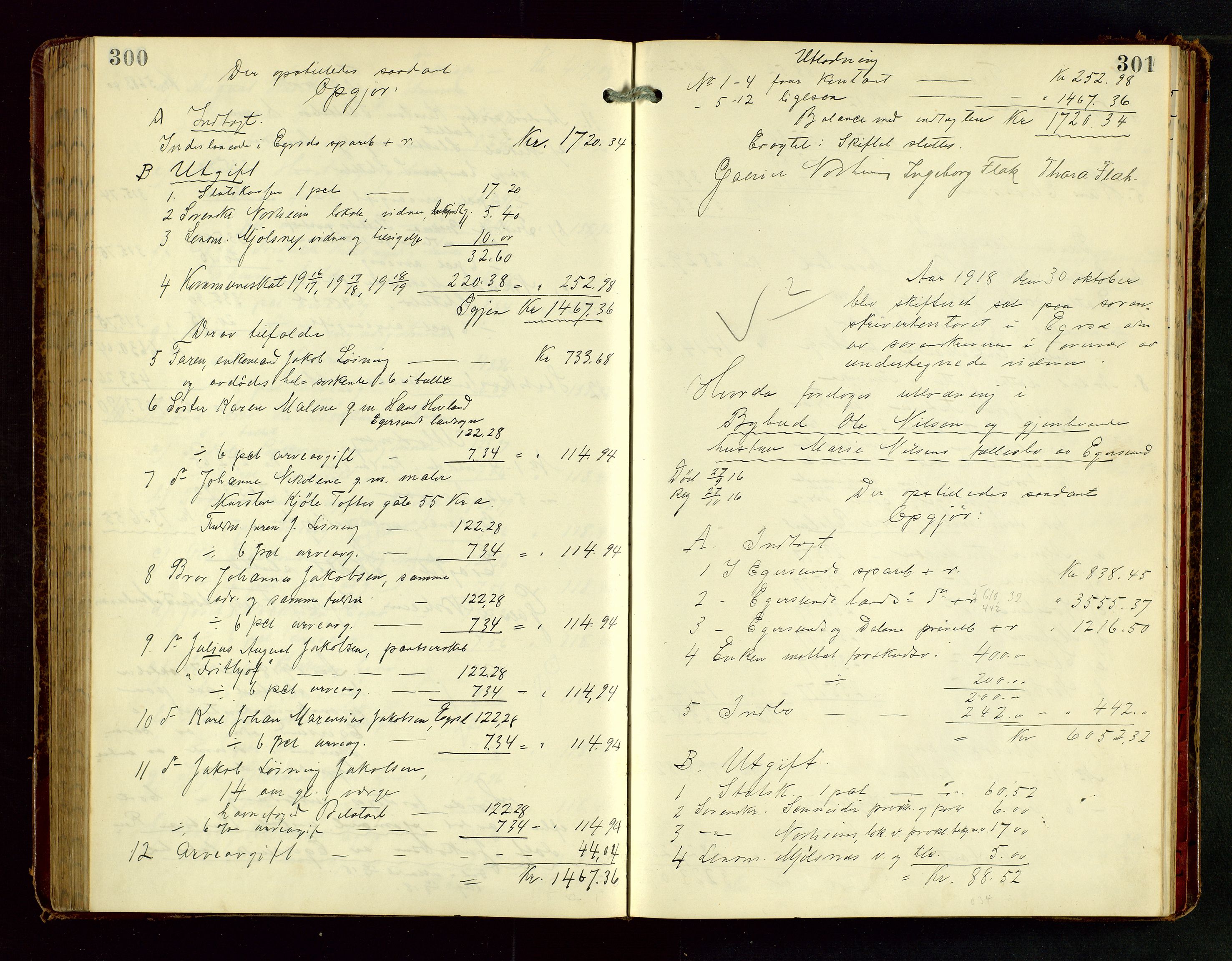 Dalane sorenskriveri, AV/SAST-A-100309/001/5/500/500BD/L0002: UTLODNINGSPROTOKOLL, 1912-1923, s. 300-301