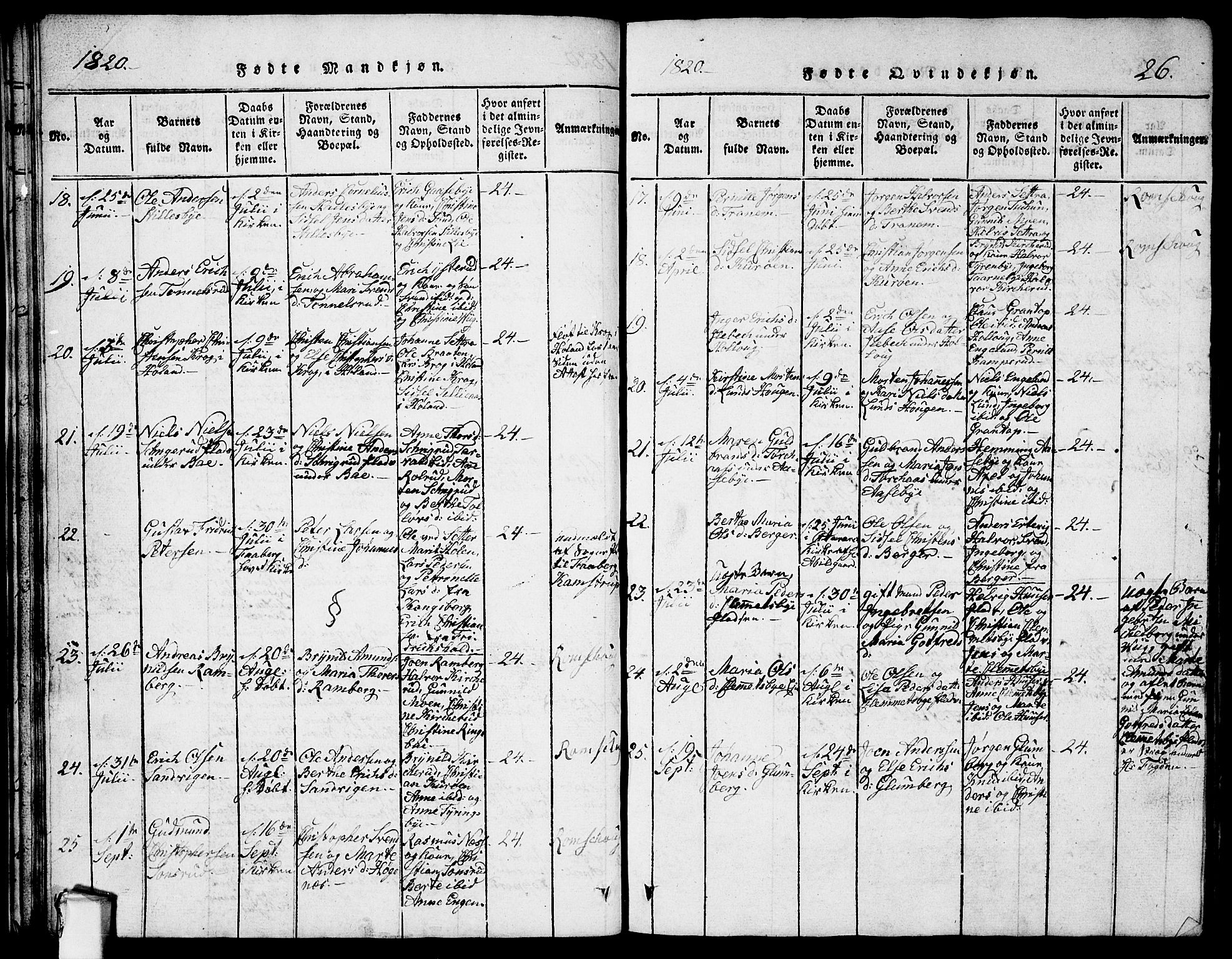 Rødenes prestekontor Kirkebøker, AV/SAO-A-2005/G/Ga/L0001: Klokkerbok nr.  I 1, 1814-1841, s. 26