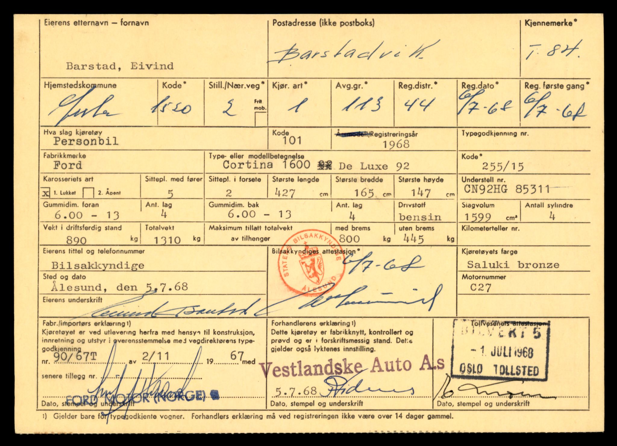 Møre og Romsdal vegkontor - Ålesund trafikkstasjon, AV/SAT-A-4099/F/Fe/L0001: Registreringskort for kjøretøy T 3 - T 127, 1927-1998, s. 1683