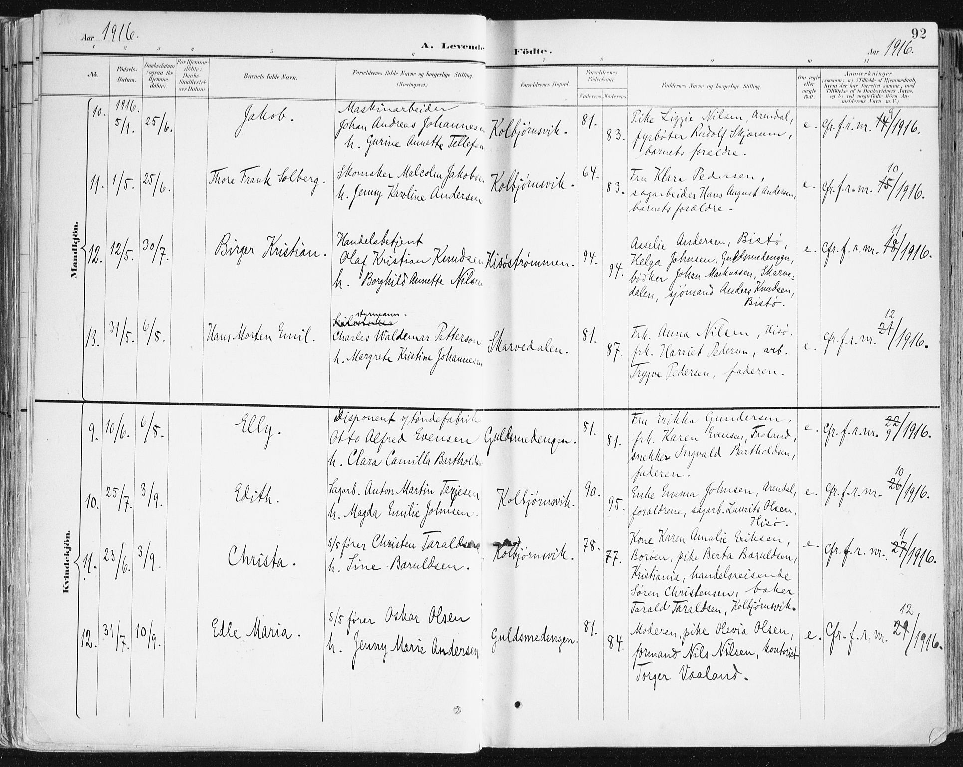 Hisøy sokneprestkontor, AV/SAK-1111-0020/F/Fa/L0004: Ministerialbok nr. A 4, 1895-1917, s. 92