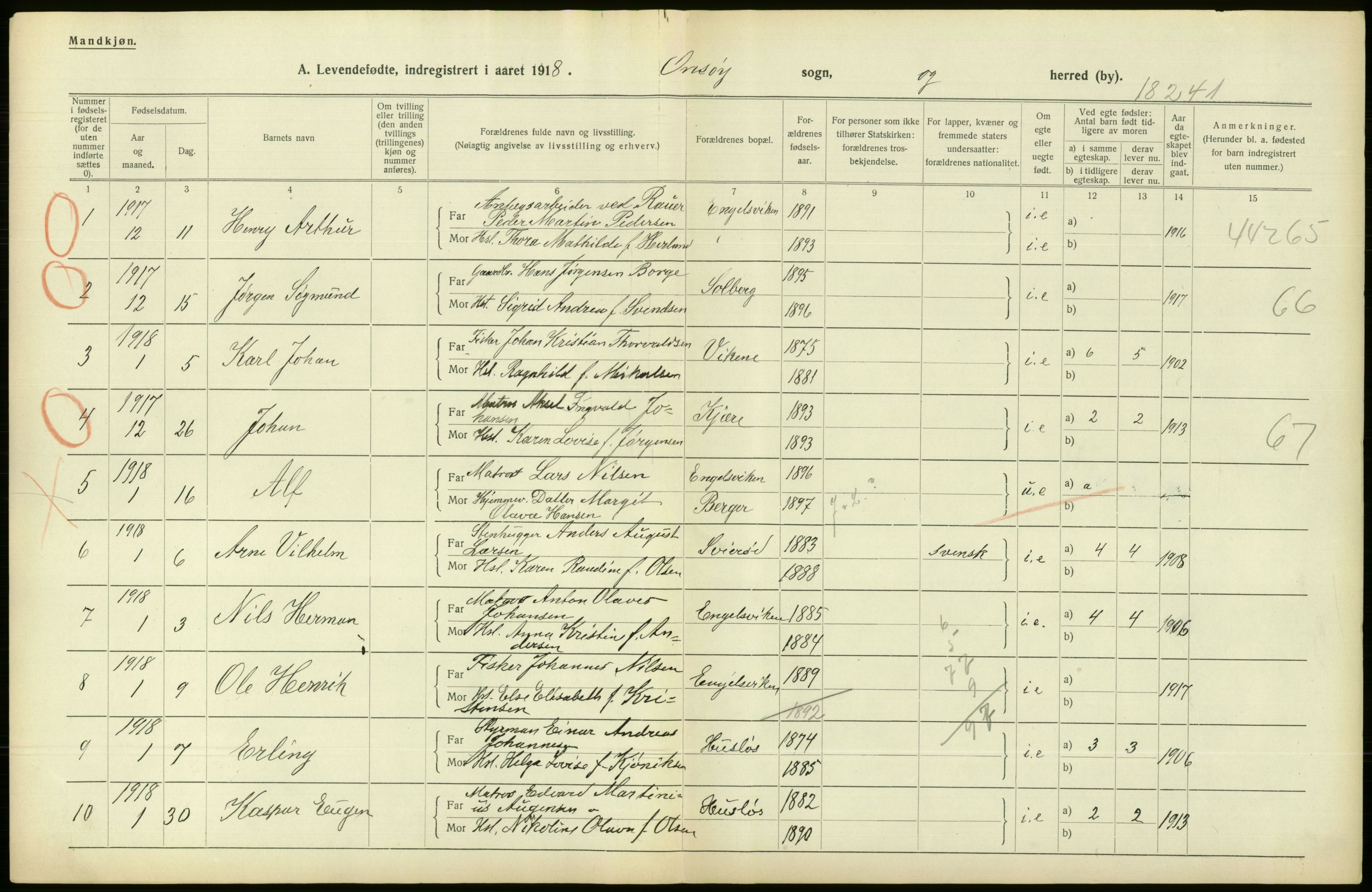 Statistisk sentralbyrå, Sosiodemografiske emner, Befolkning, RA/S-2228/D/Df/Dfb/Dfbh/L0001: Østfold fylke: Levendefødte menn og kvinner. Bygder., 1918, s. 182