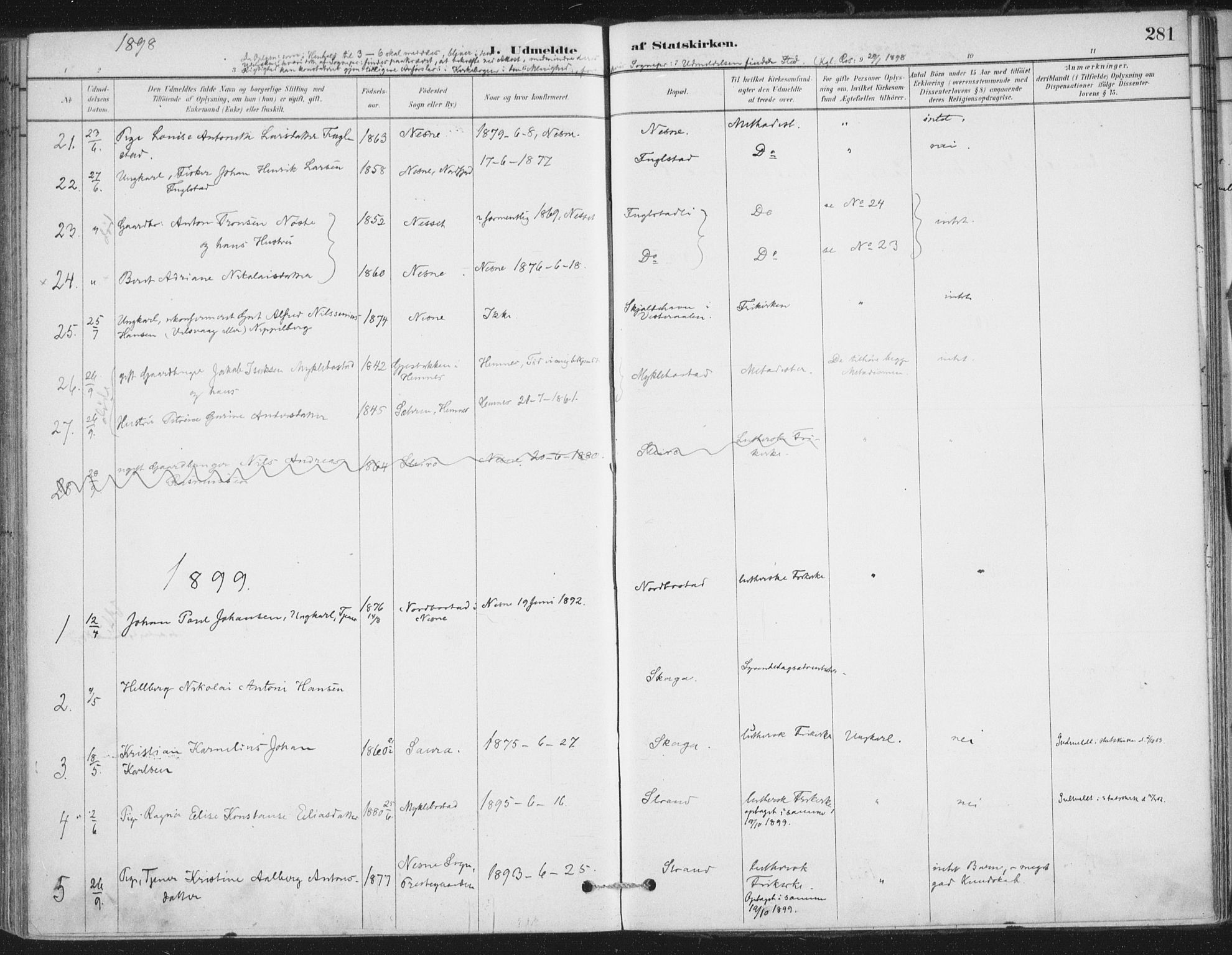 Ministerialprotokoller, klokkerbøker og fødselsregistre - Nordland, SAT/A-1459/838/L0553: Ministerialbok nr. 838A11, 1880-1910, s. 281