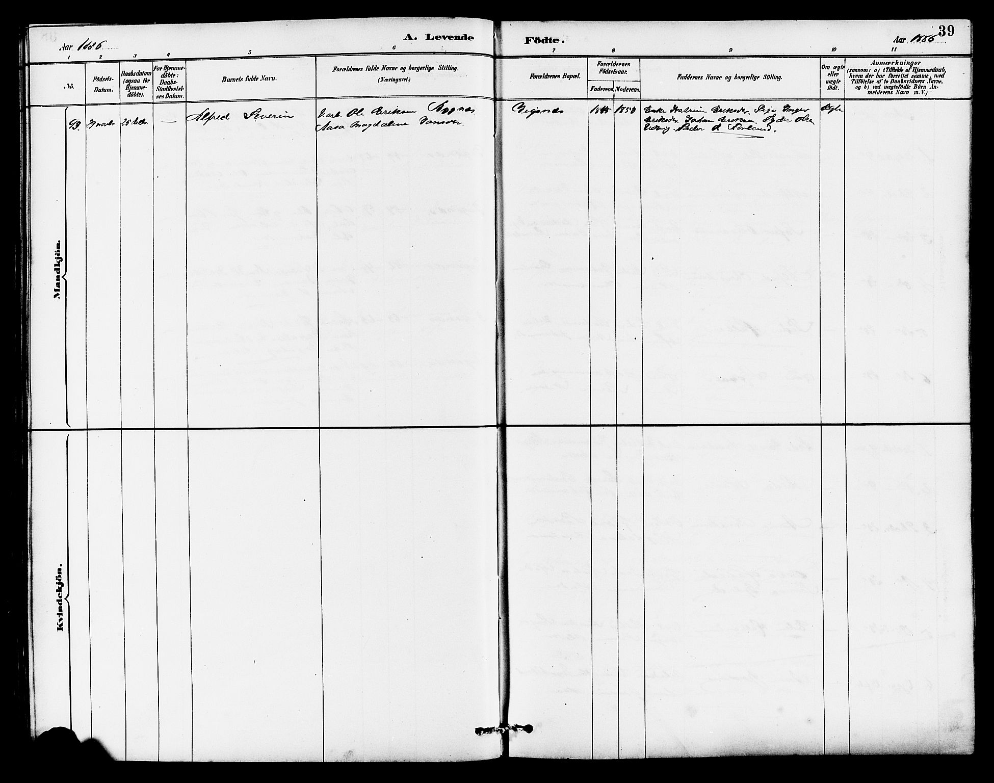 Avaldsnes sokneprestkontor, AV/SAST-A -101851/H/Ha/Hab/L0007: Klokkerbok nr. B 7, 1885-1909, s. 39