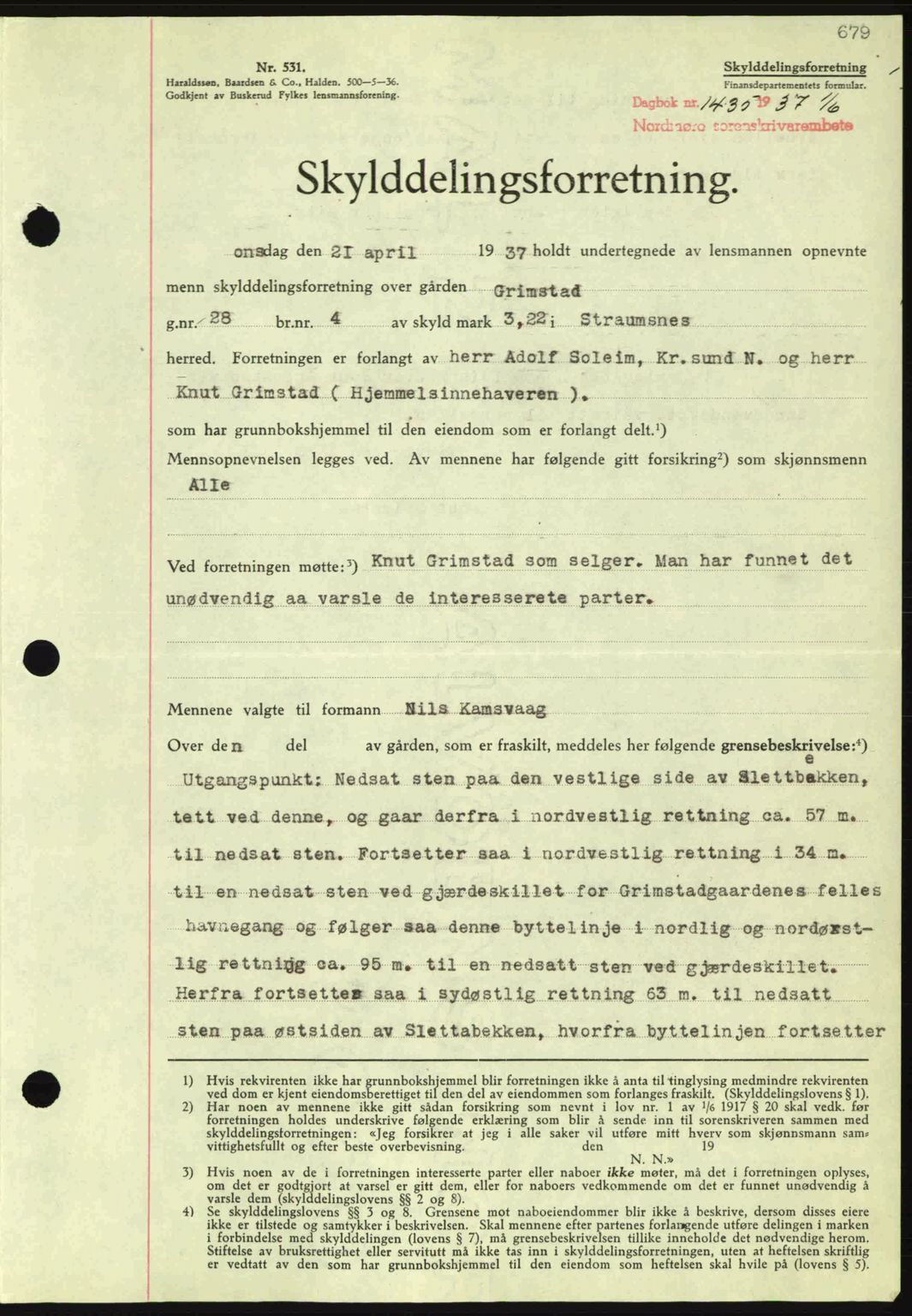 Nordmøre sorenskriveri, SAT/A-4132/1/2/2Ca: Pantebok nr. A81, 1937-1937, Dagboknr: 1435/1937