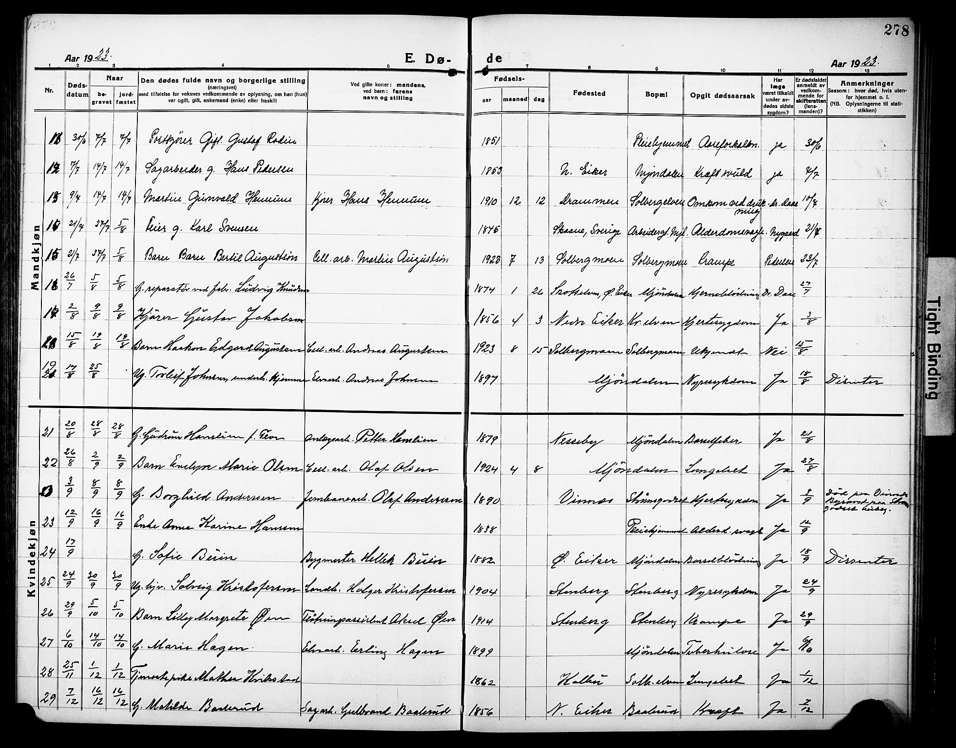 Nedre Eiker kirkebøker, AV/SAKO-A-612/G/Ga/L0006: Klokkerbok nr. 6, 1922-1933, s. 278