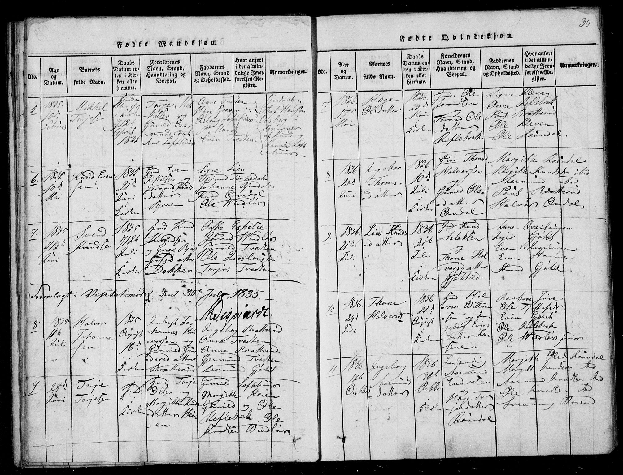 Lårdal kirkebøker, SAKO/A-284/F/Fb/L0001: Ministerialbok nr. II 1, 1815-1860, s. 30
