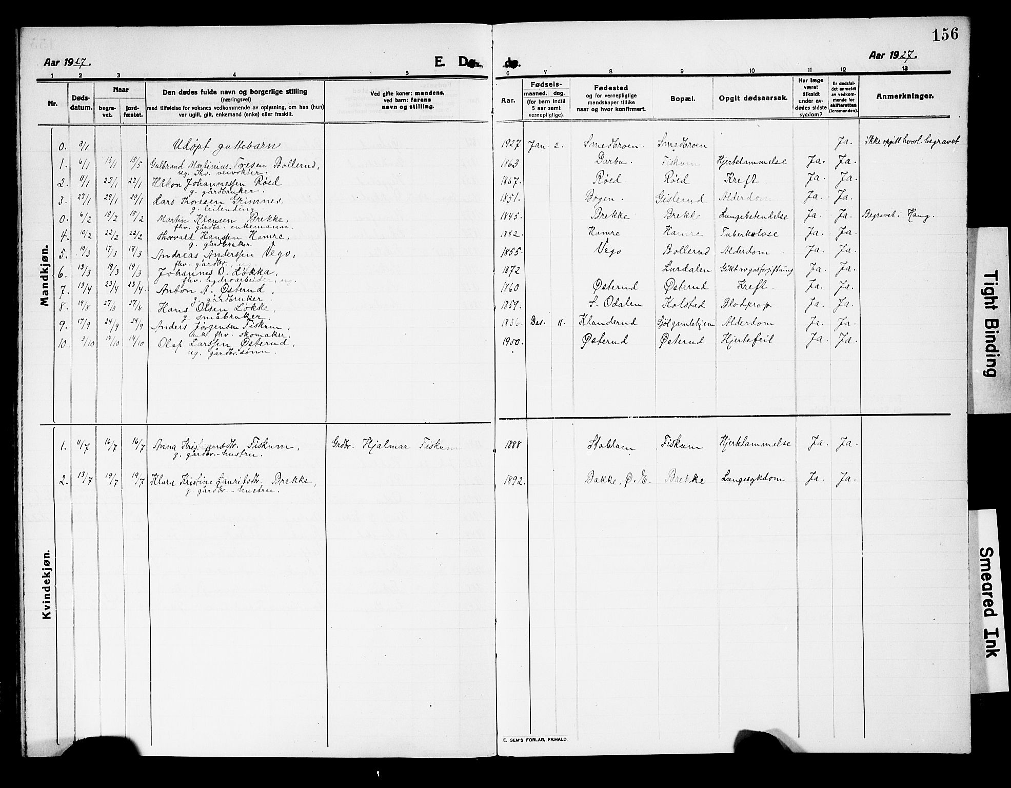 Fiskum kirkebøker, AV/SAKO-A-15/G/Ga/L0006: Klokkerbok nr. 6, 1913-1927, s. 156