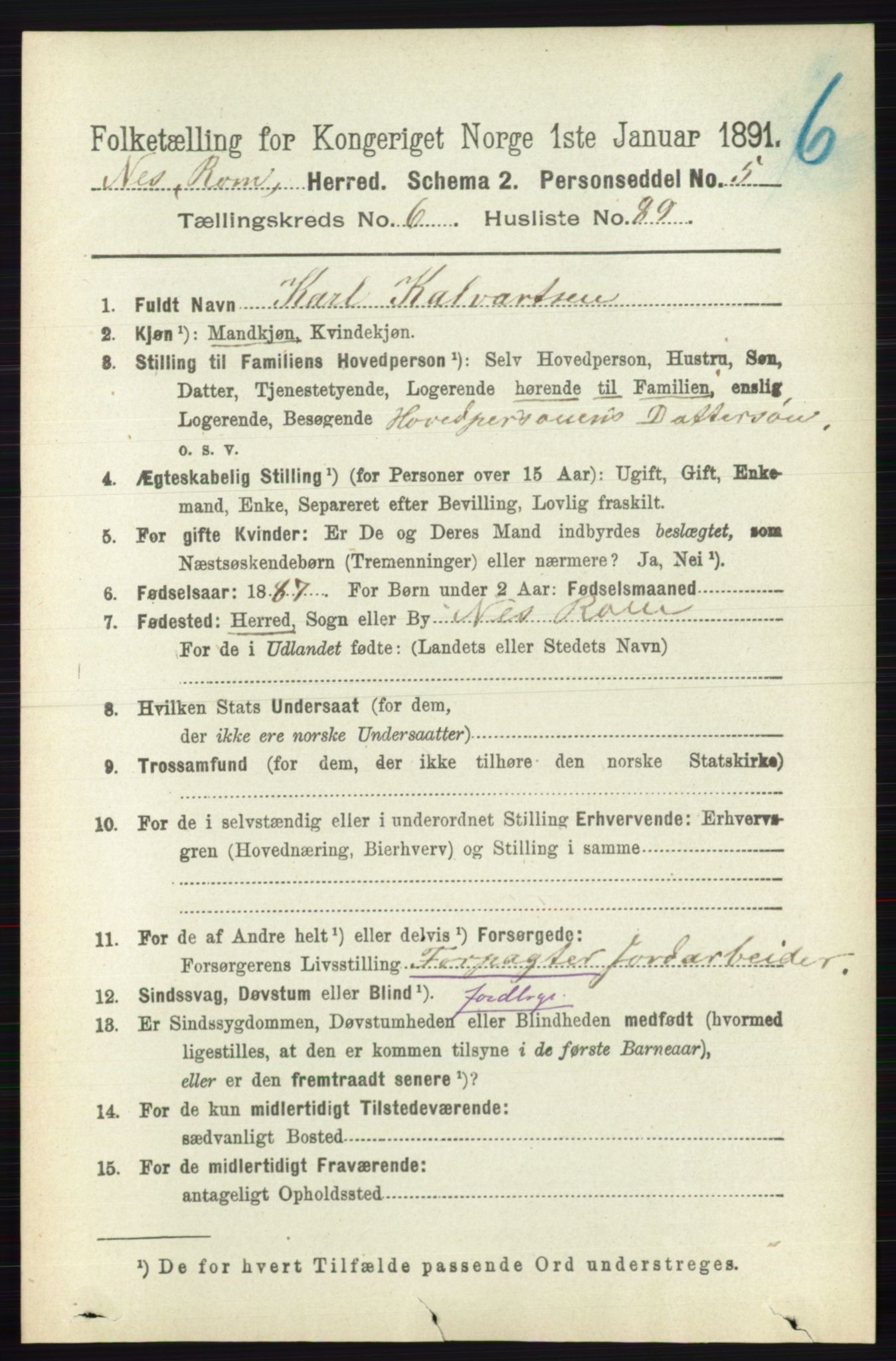 RA, Folketelling 1891 for 0236 Nes herred, 1891, s. 3931