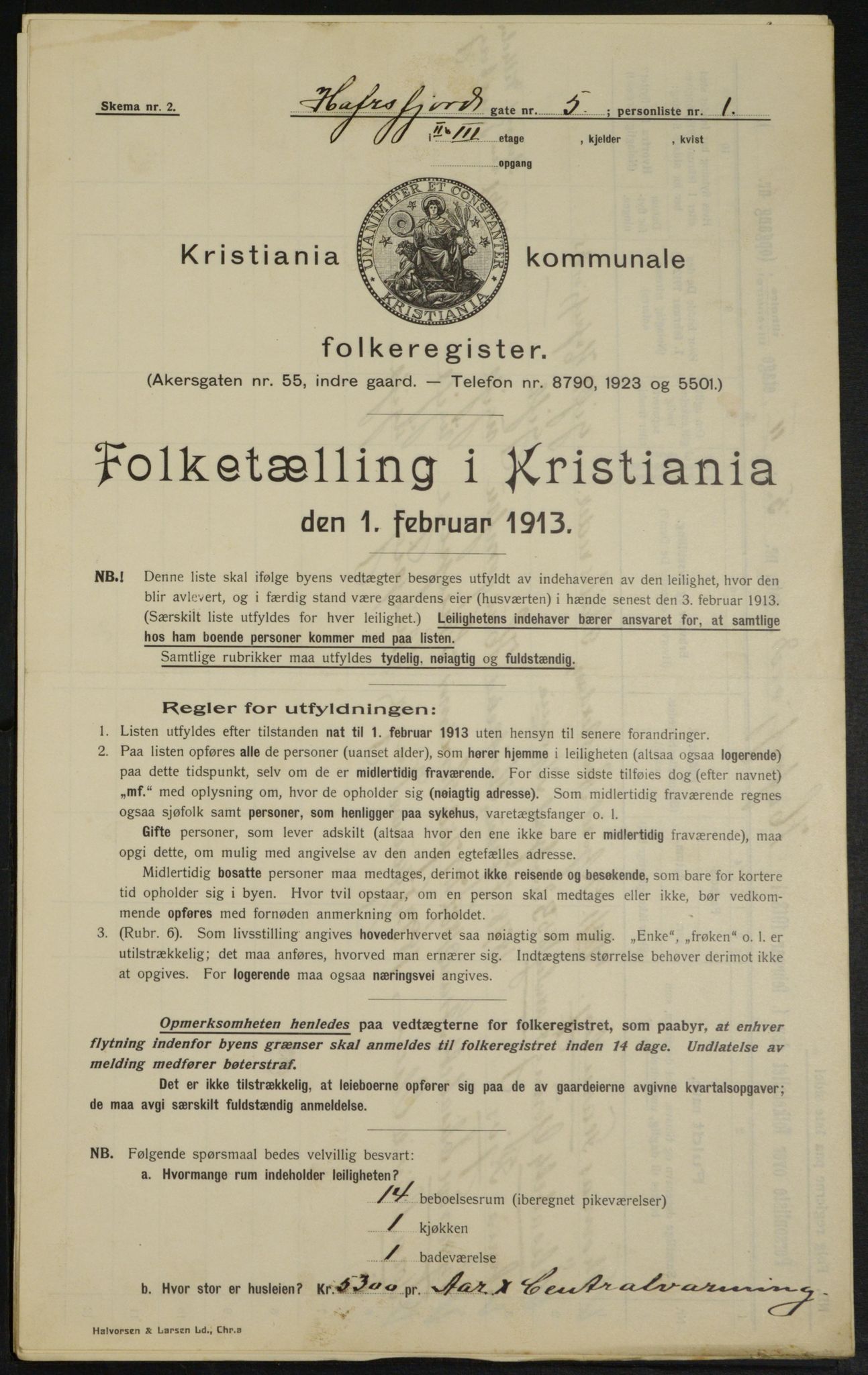 OBA, Kommunal folketelling 1.2.1913 for Kristiania, 1913, s. 33349