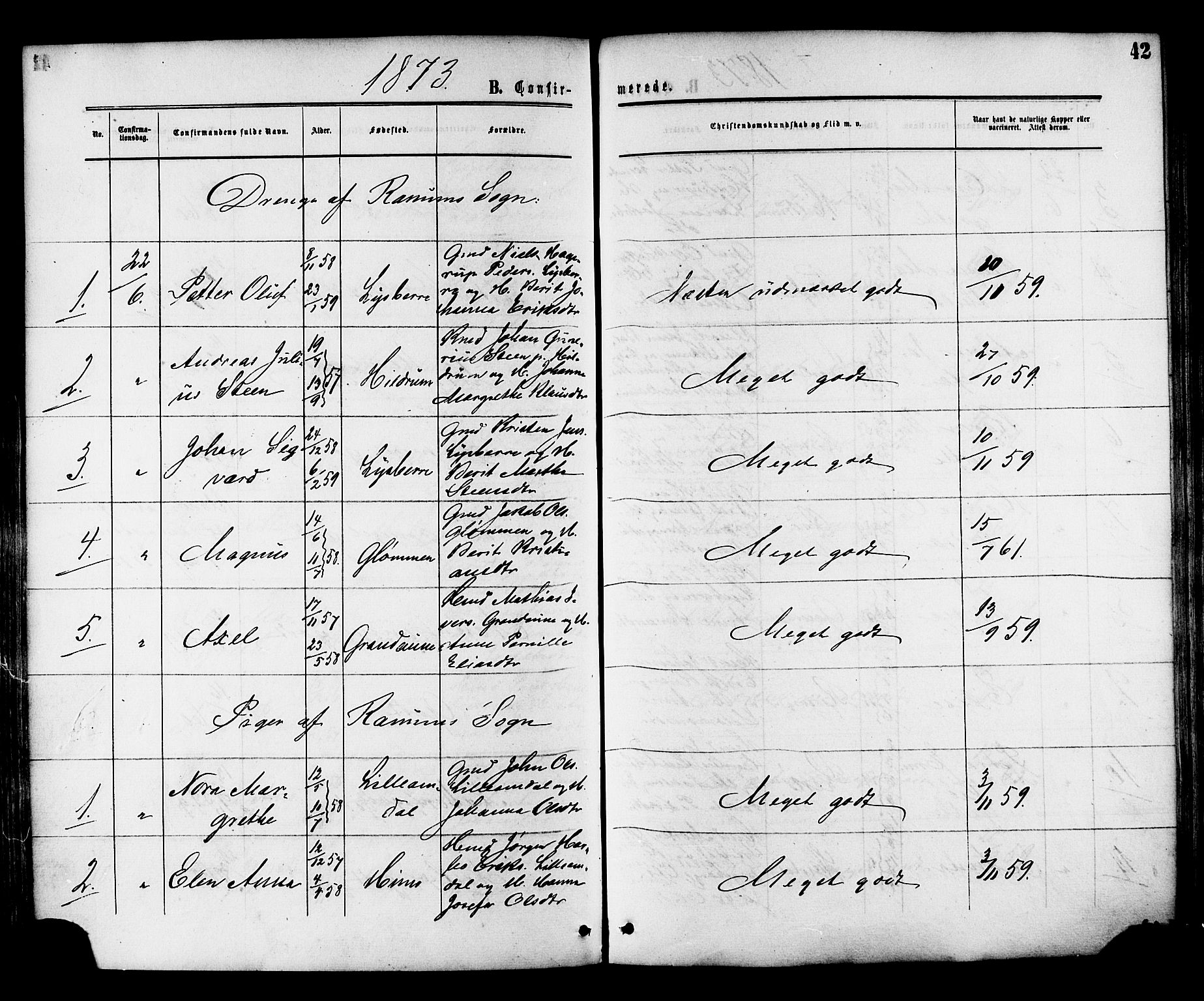 Ministerialprotokoller, klokkerbøker og fødselsregistre - Nord-Trøndelag, SAT/A-1458/764/L0553: Ministerialbok nr. 764A08, 1858-1880, s. 42