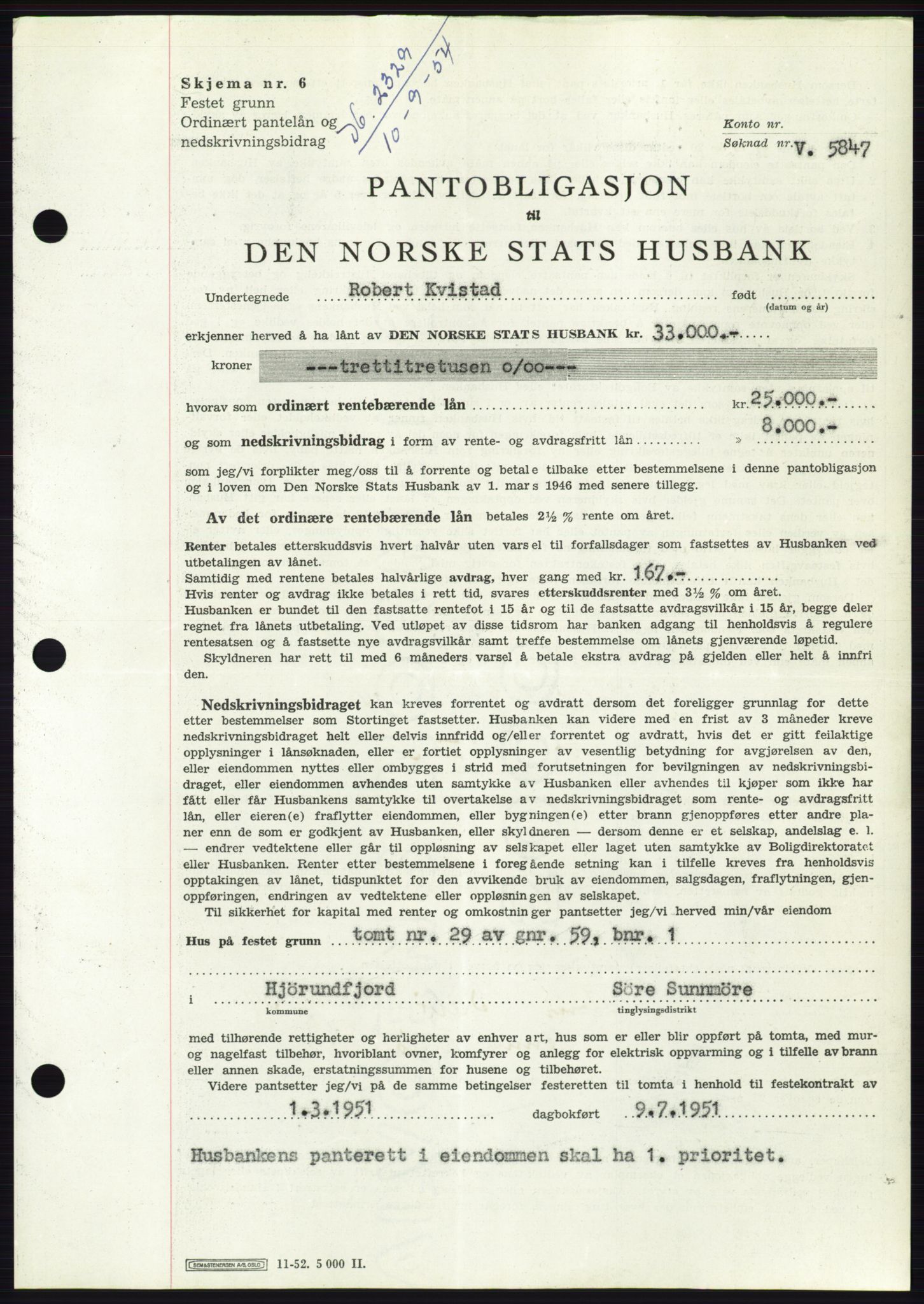 Søre Sunnmøre sorenskriveri, SAT/A-4122/1/2/2C/L0125: Pantebok nr. 13B, 1954-1954, Dagboknr: 2329/1954